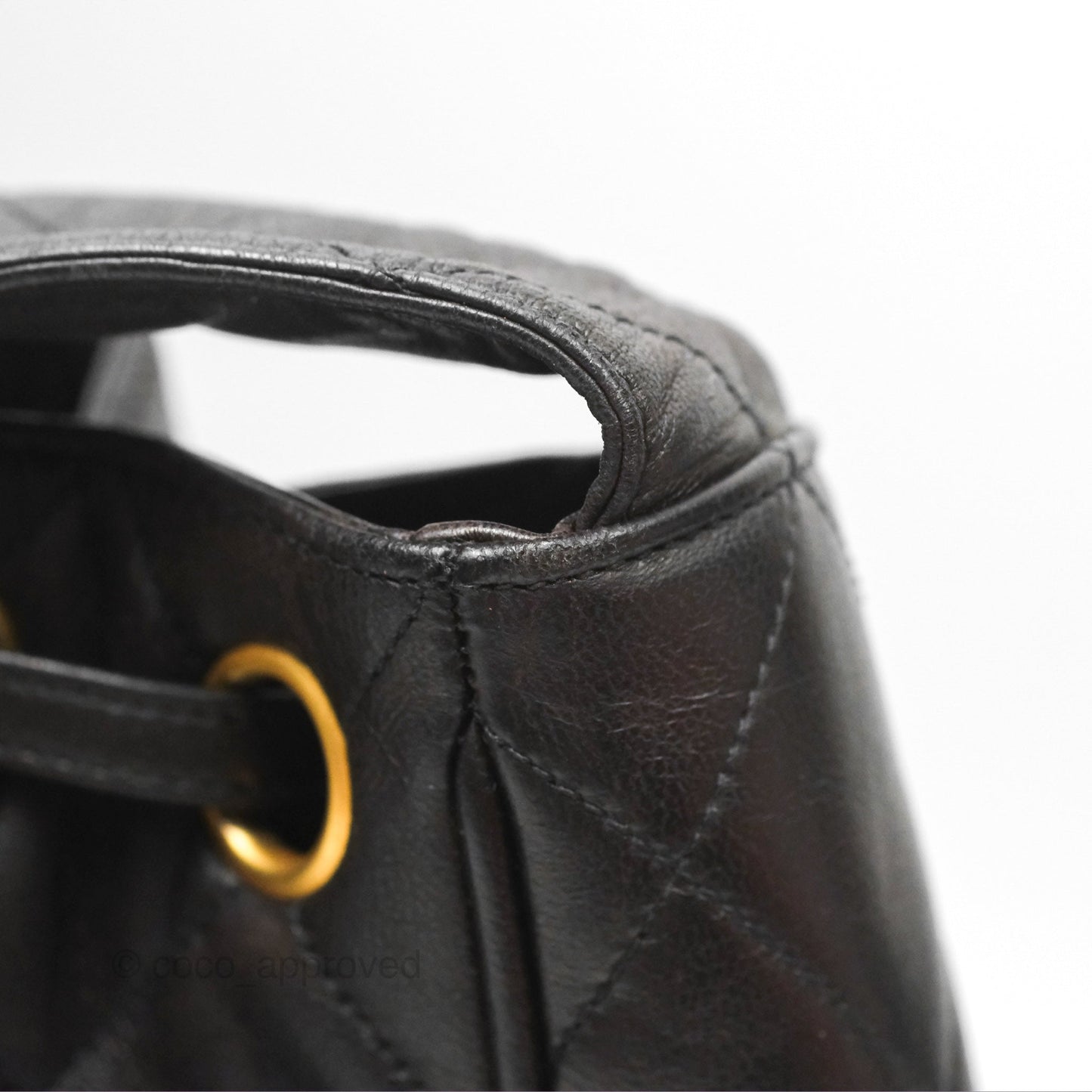 Chanel Vintage Drawstring Bucket Bag Black Lambskin Gold Hardware
