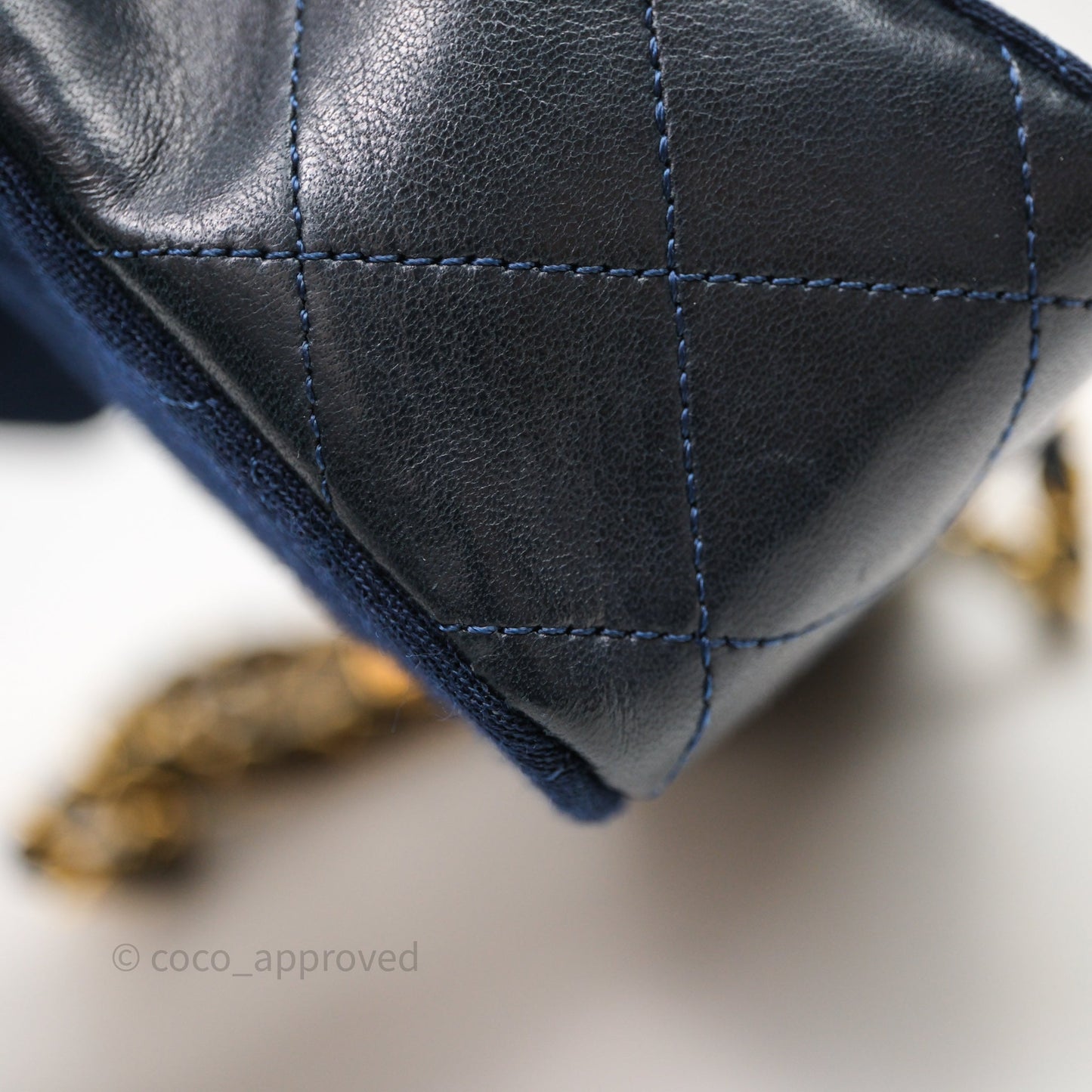 Chanel Vintage Mini Full Flap Bag Navy Fabrics / Lambskin 24K Gold Hardware