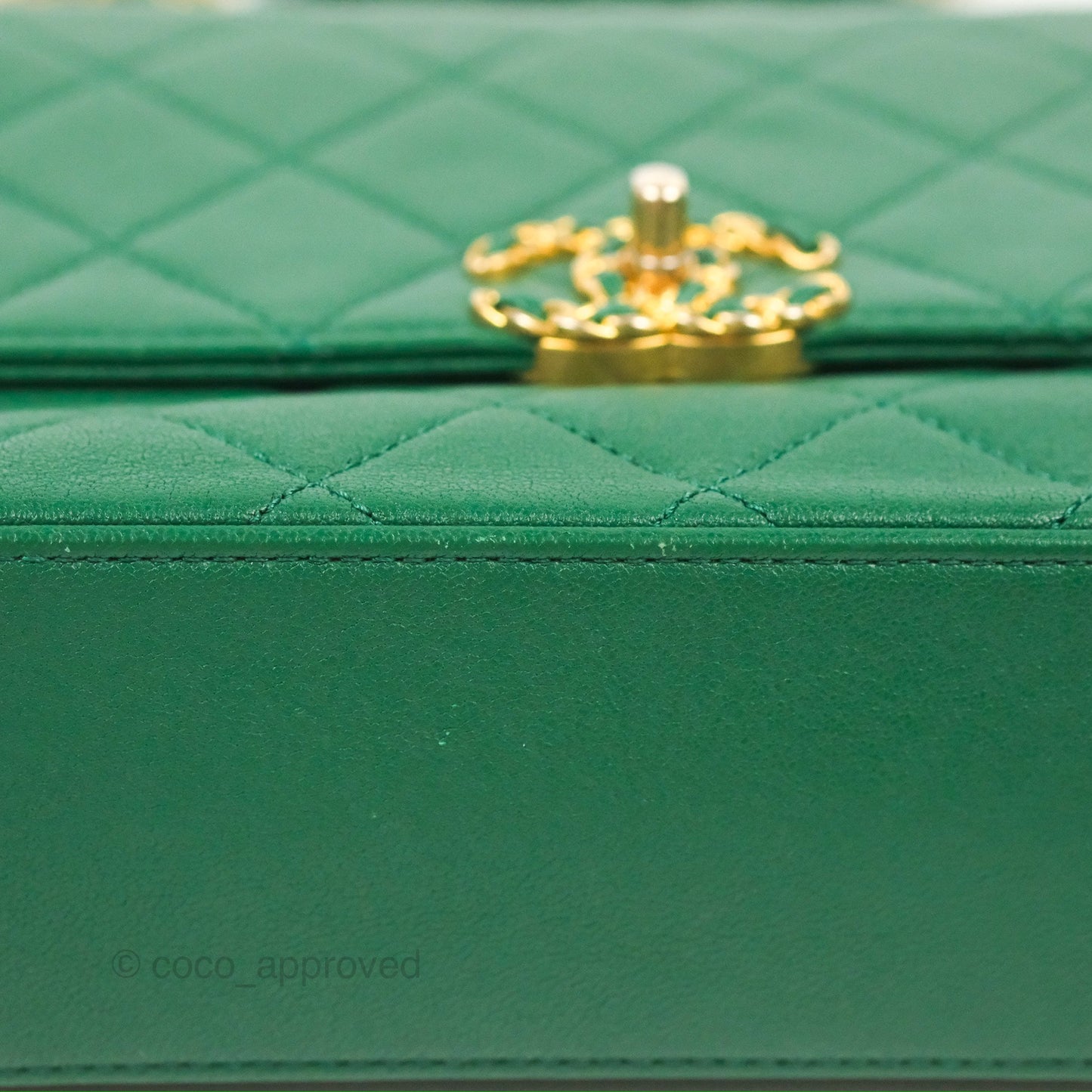 Chanel Chain Infinity Top Handle Bag Green Lambskin Aged Gold Hardware