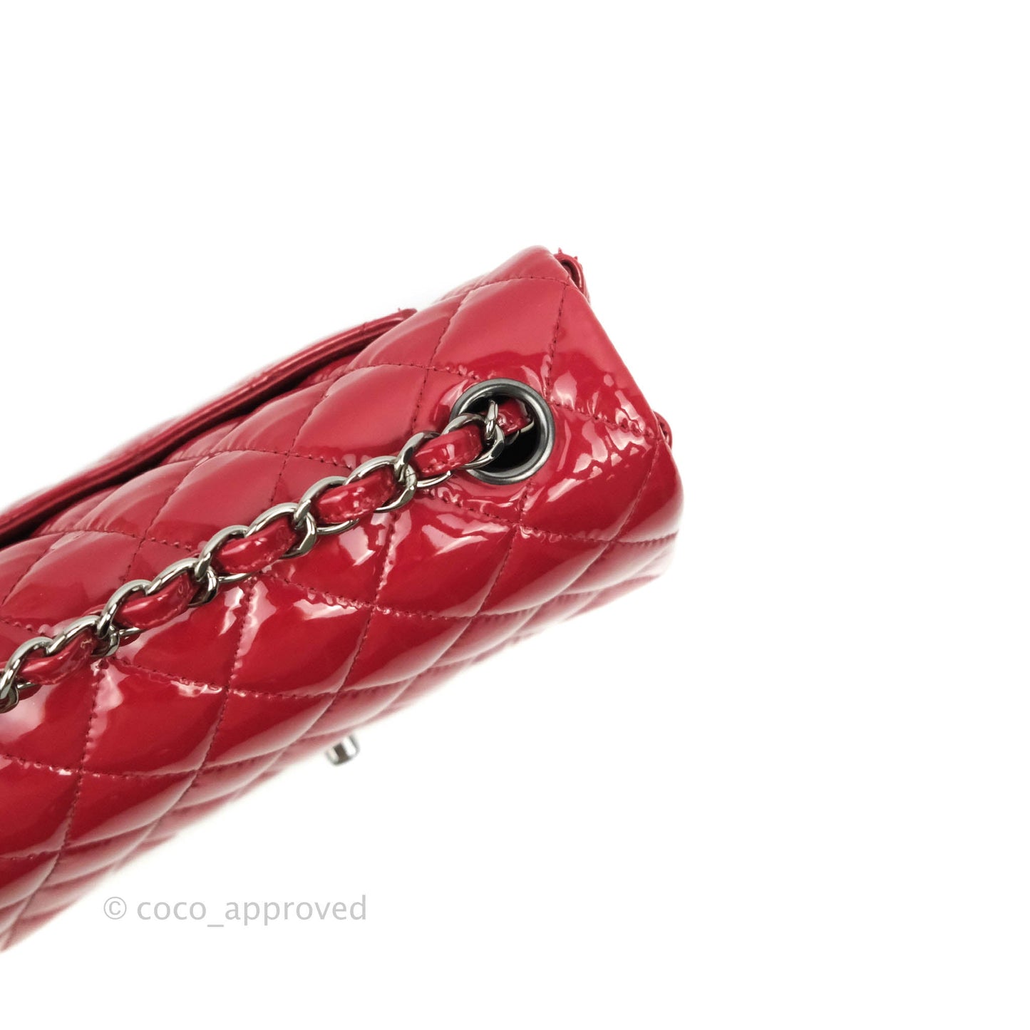Chanel Quilted Mini Rectangular Flap Red Patent Gun Metal
