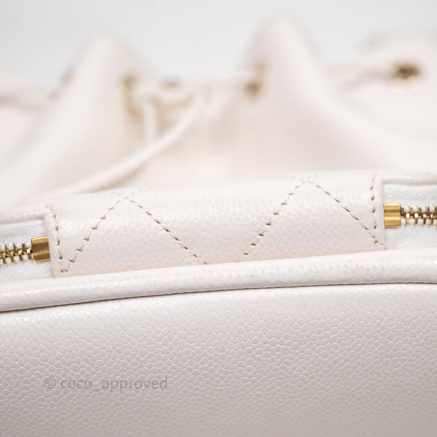 Chanel Business Affinity Drawstring Bucket Bag White Caviar Gold Hardware