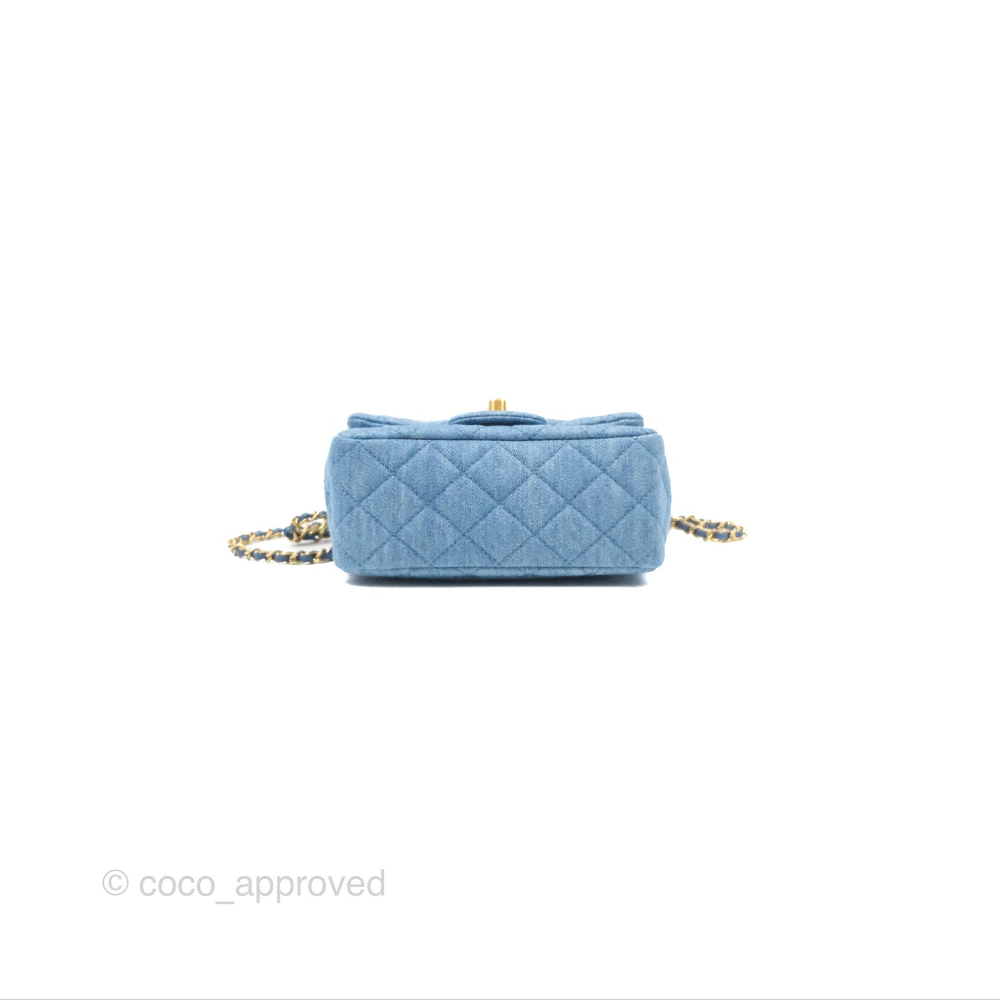 Chanel Mini Square Pearl Crush Quilted Denim Aged Gold Hardware