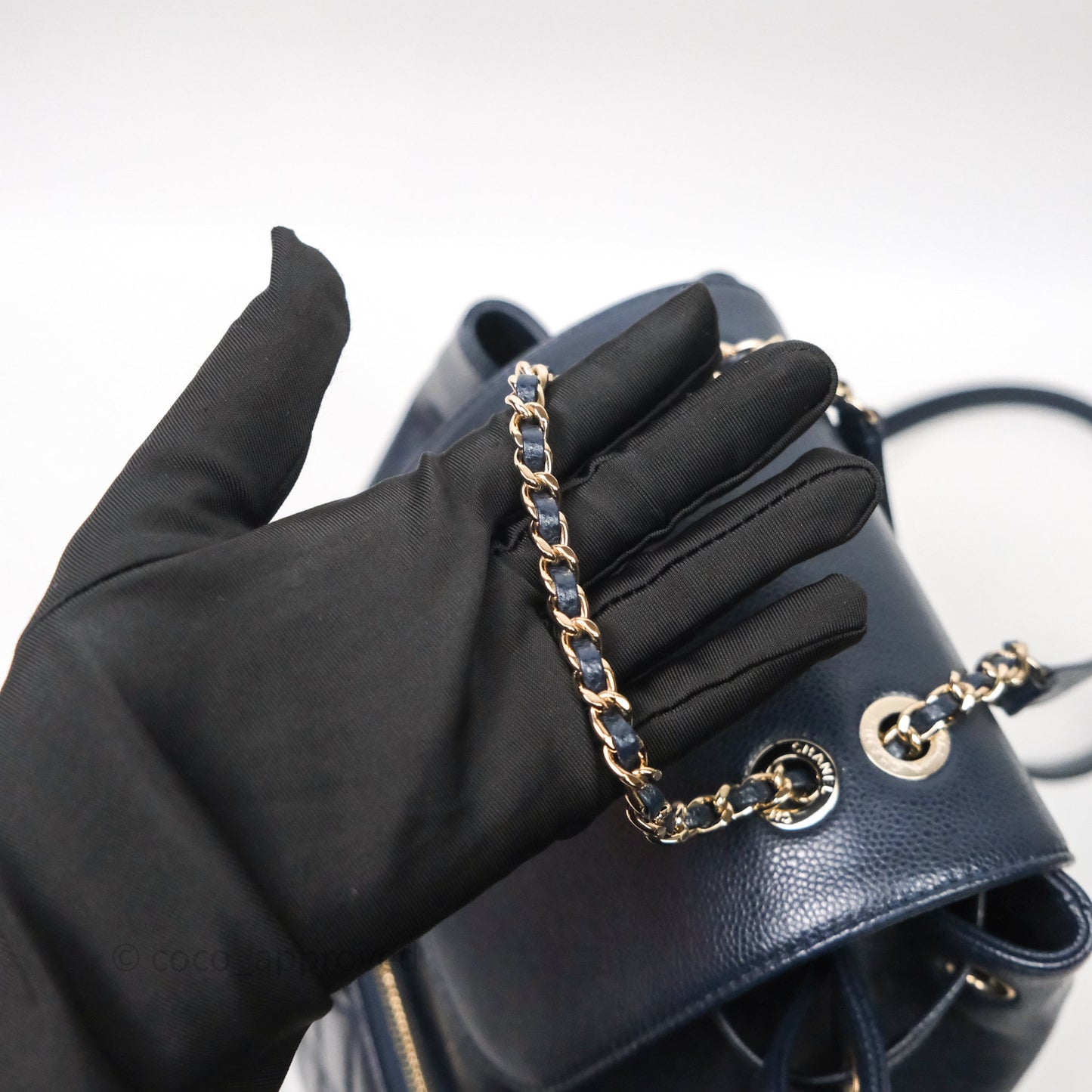 Chanel Quilted Business Affinity Backpack Navy Caviar Light Gold Hardware