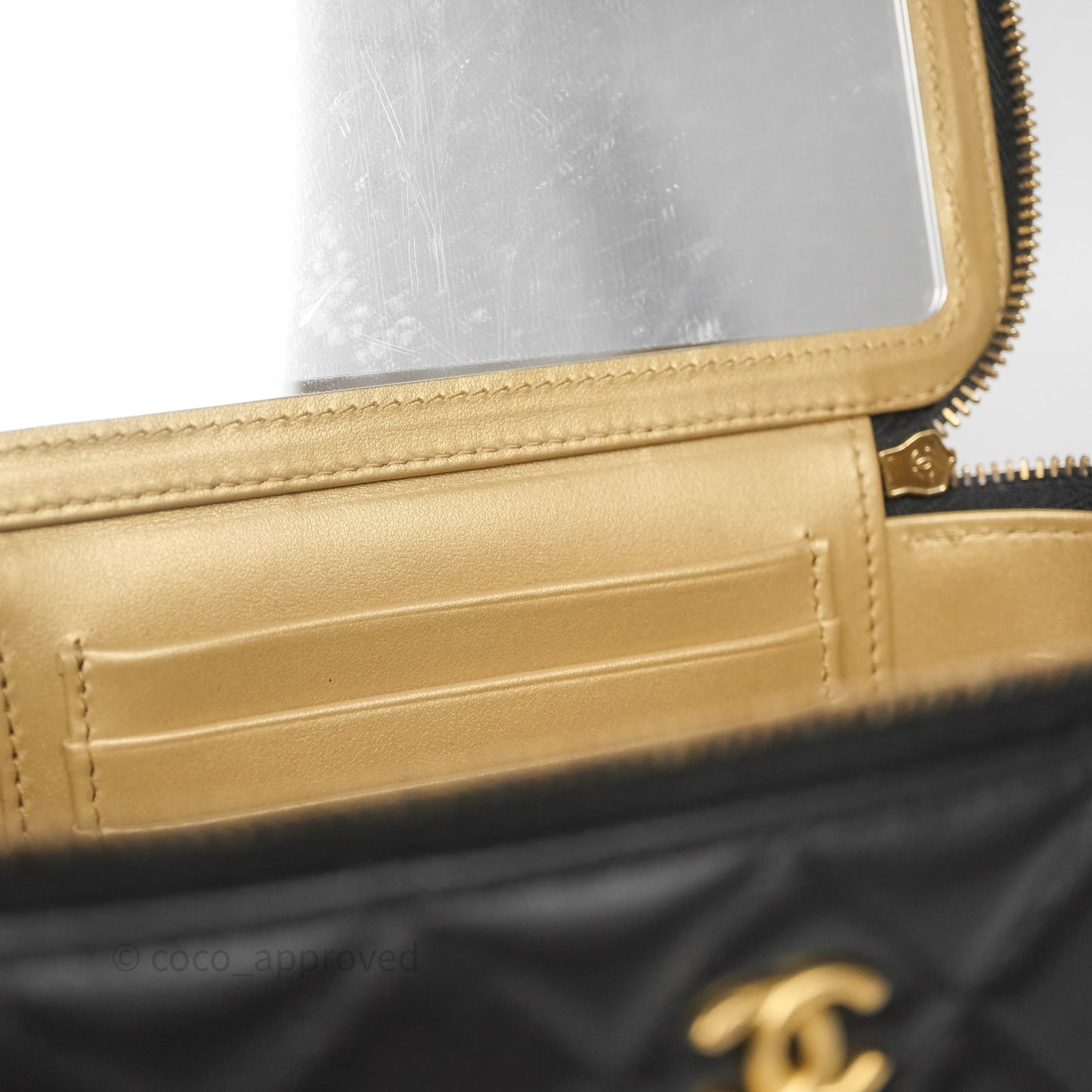 Chanel Vanity With Pearl Crush Chain Black Lambskin Aged Gold Hardware