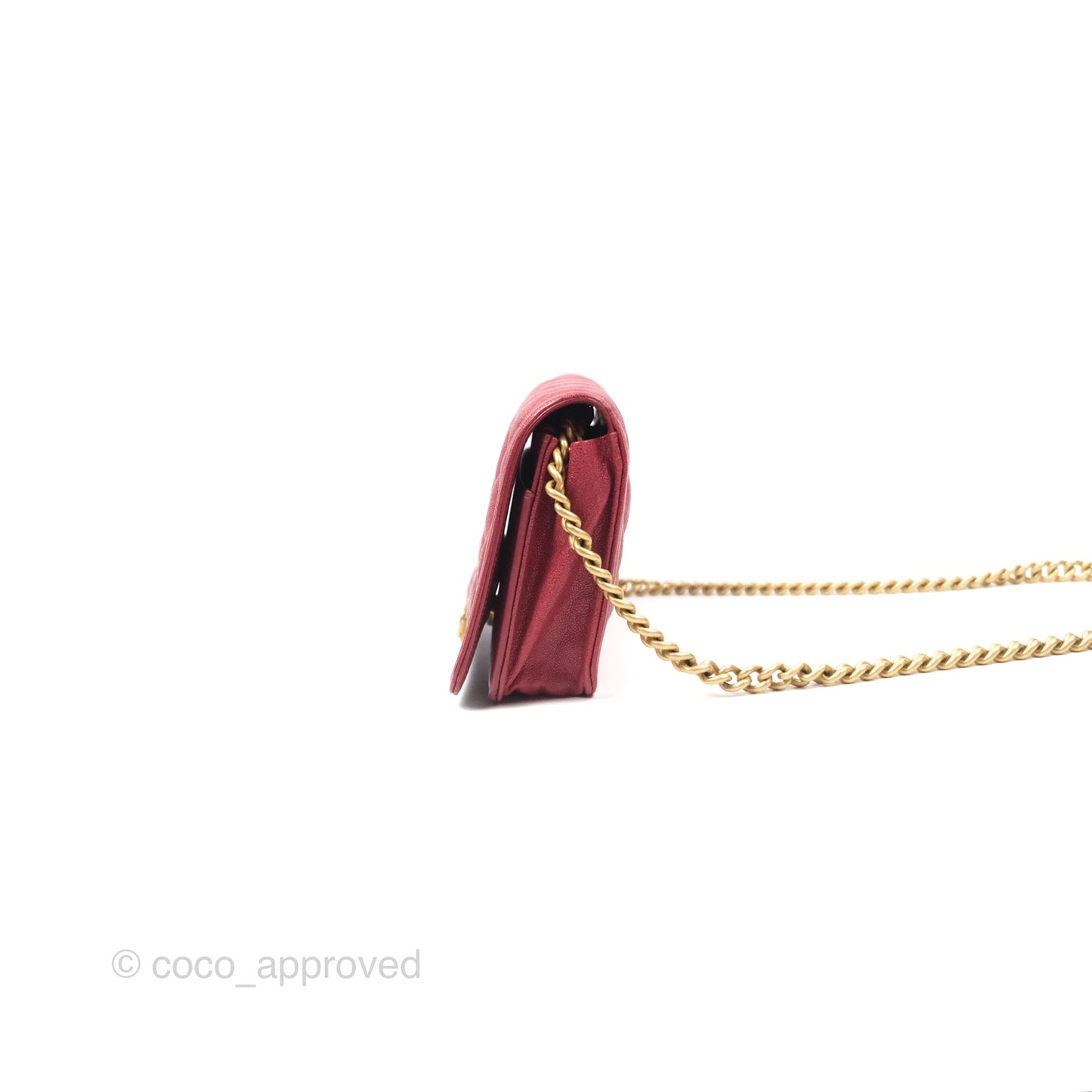Chanel Quilted Boy Wallet on Chain WOC Red Caviar Aged Gold Hardware
