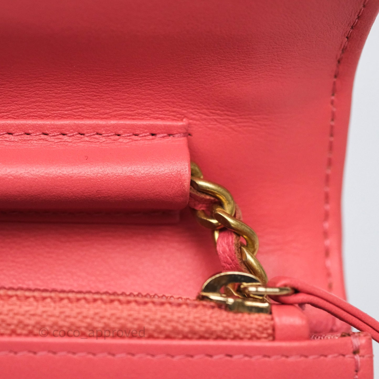 Chanel Boy Wallet on Chain WOC Quilted Dark Pink Caviar Aged Gold Hardware
