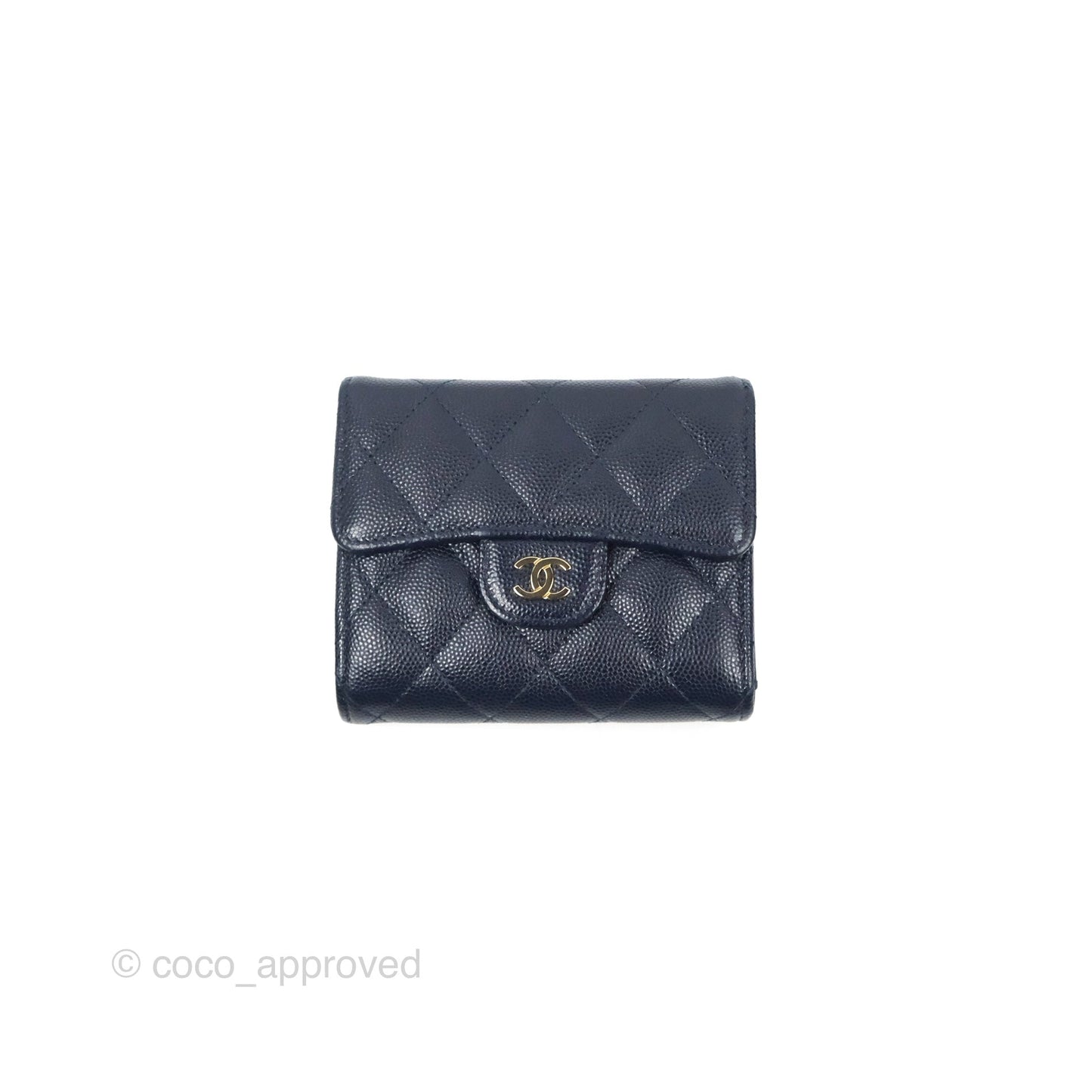 Chanel Classic Short Flap Wallet Navy Caviar Gold Hardware