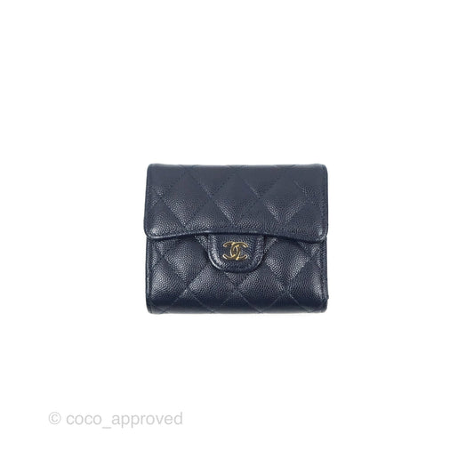 Chanel Classic Short Flap Wallet Navy Caviar Gold Hardware