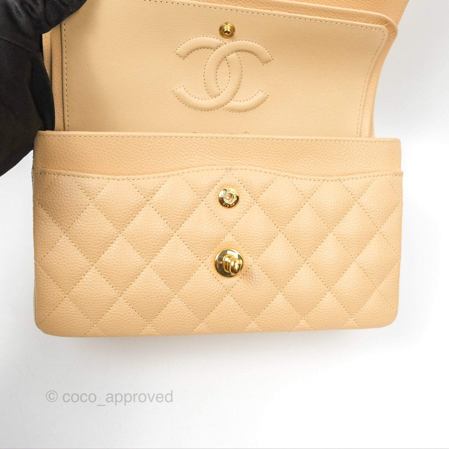 Chanel Small Quilted Classic Flap Beige Caviar Gold Hardware