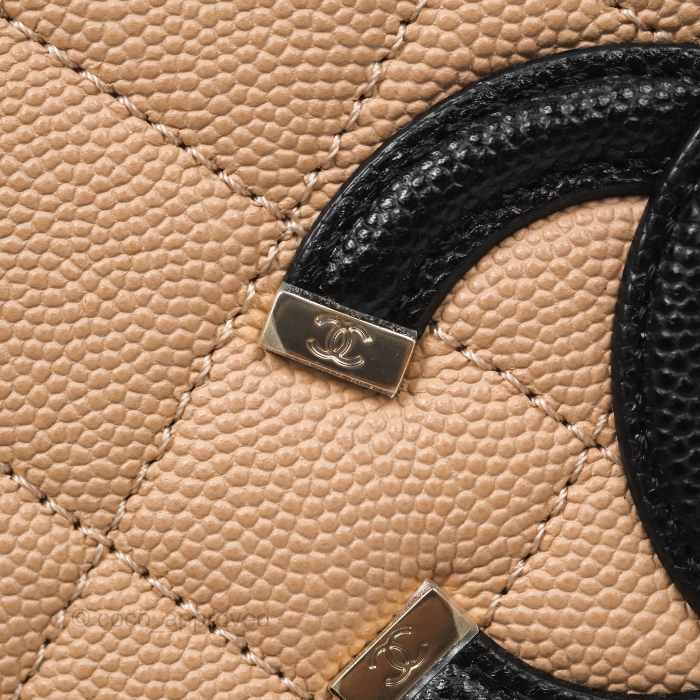 Chanel Quilted New Small CC Filigree Vanity Case Beige Caviar Gold Hardware