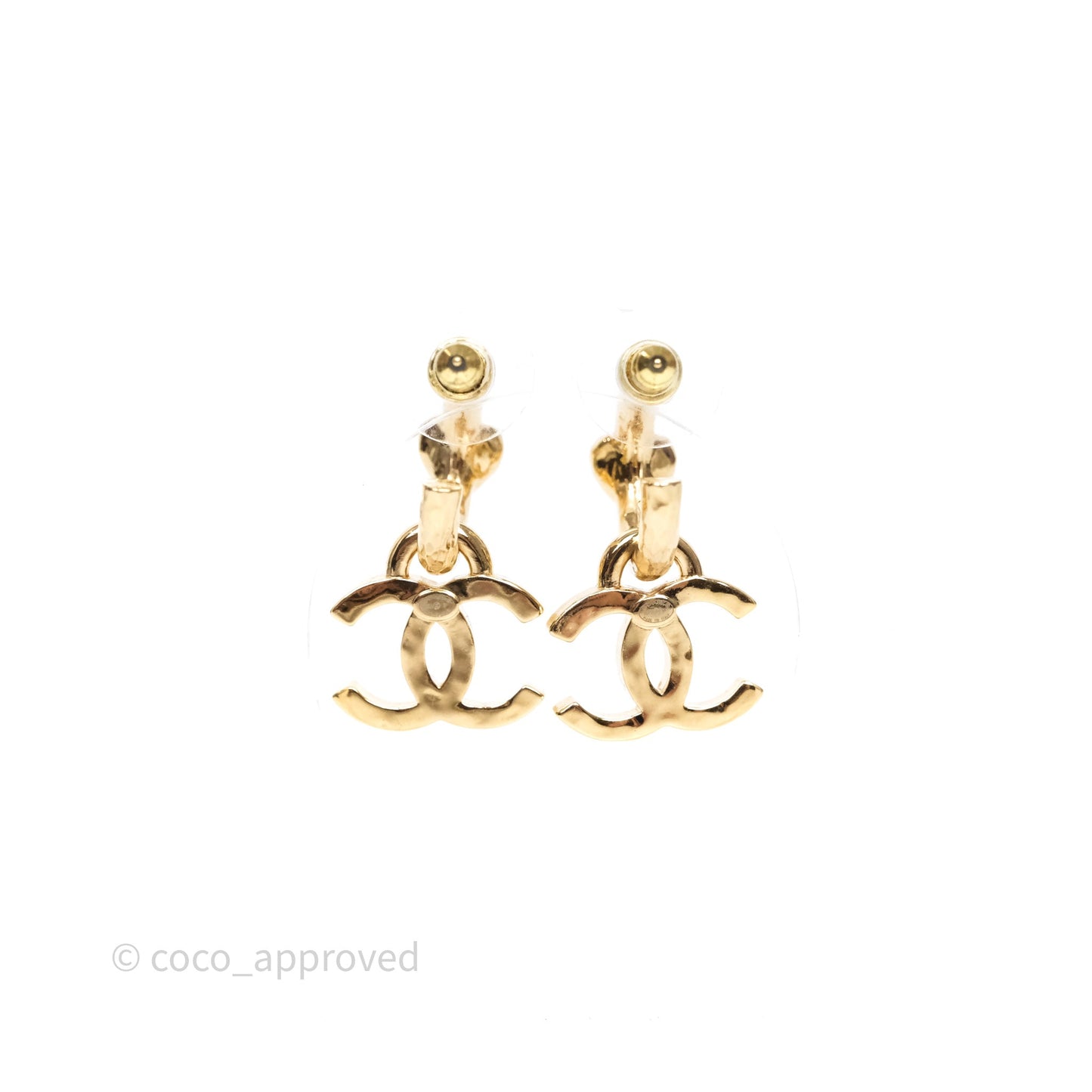 Chanel Heart Crystal CC Drop Hoop Earrings Gold Tone 23P