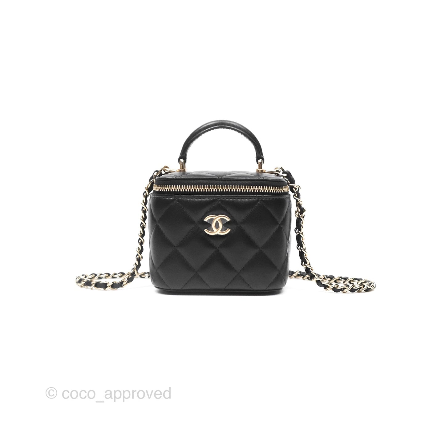 Chanel Mini Top Handle Vanity With Chain Black Lambskin Gold Hardware