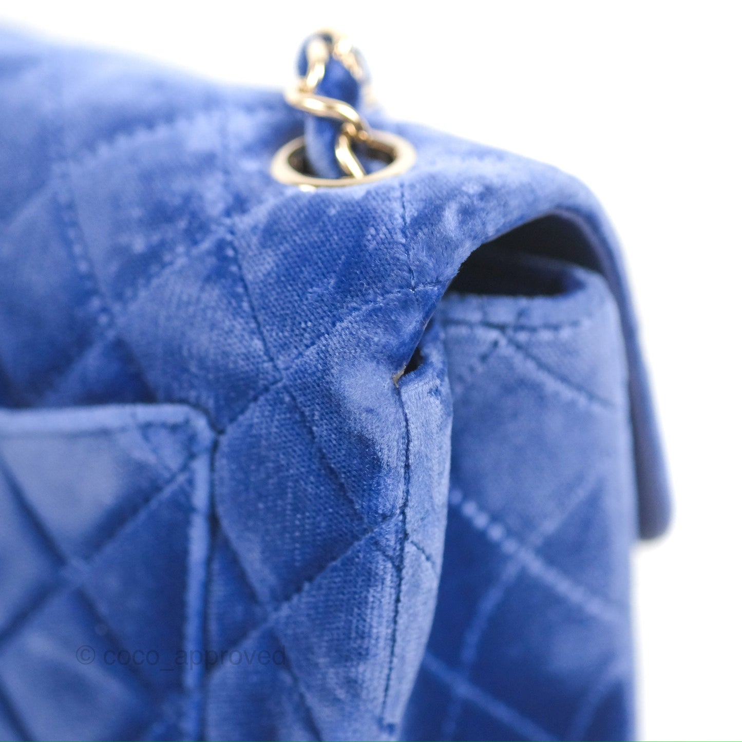 Chanel Quilted Mini Rectangular Flap Blue Velvet Gold Hardware