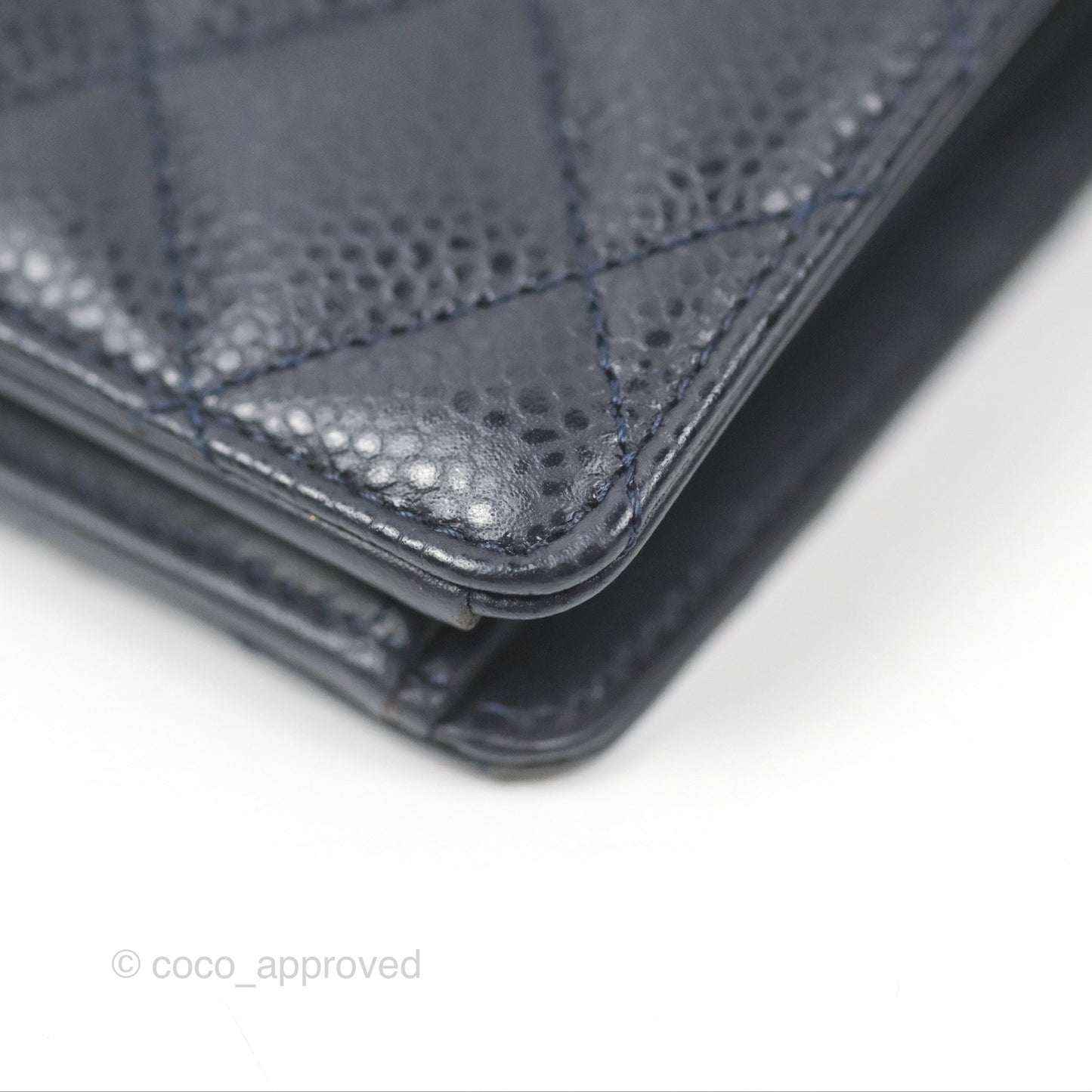 Chanel Classic Quilted Long Wallet Navy Caviar Silver Hardware