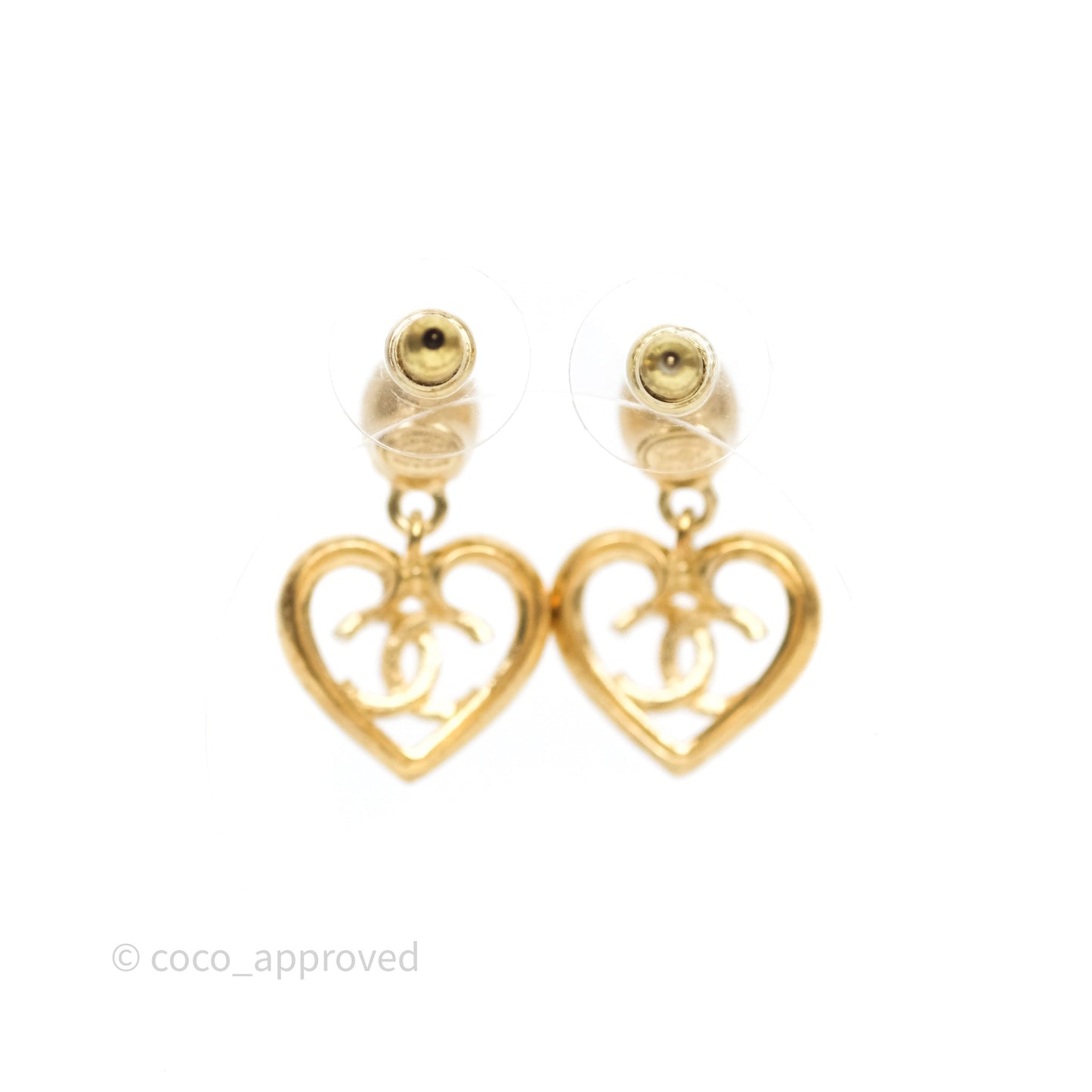 Chanel Oval Blue Resin Heart CC Drop Earrings Gold Tone 23C