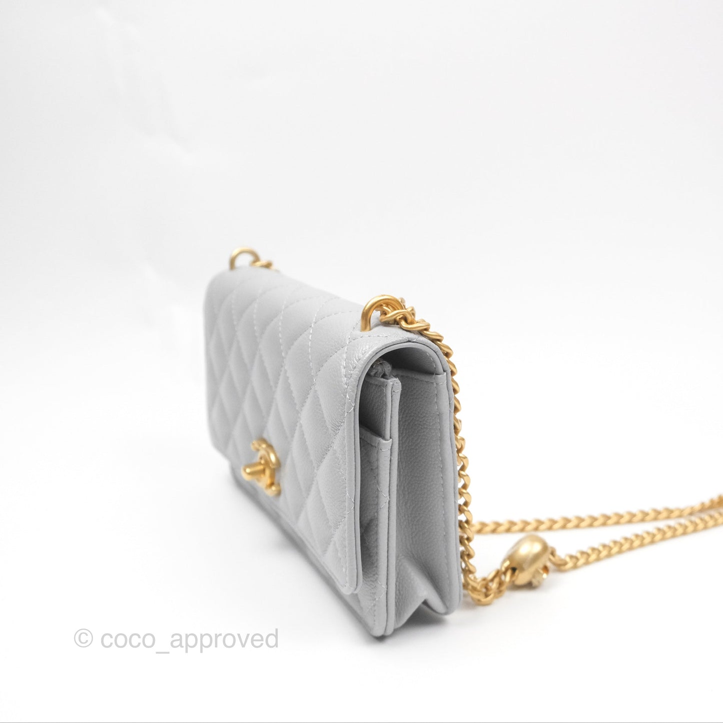 Chanel Heart Adjustable Chain WOC Grey Caviar Aged Gold Hardware