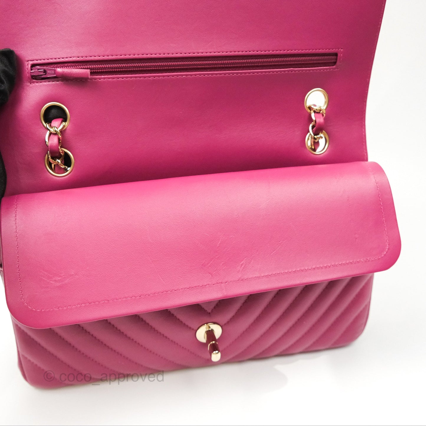 Chanel Medium Classic Flap Chevron Dark Plum Pink Lambskin Gold Hardware