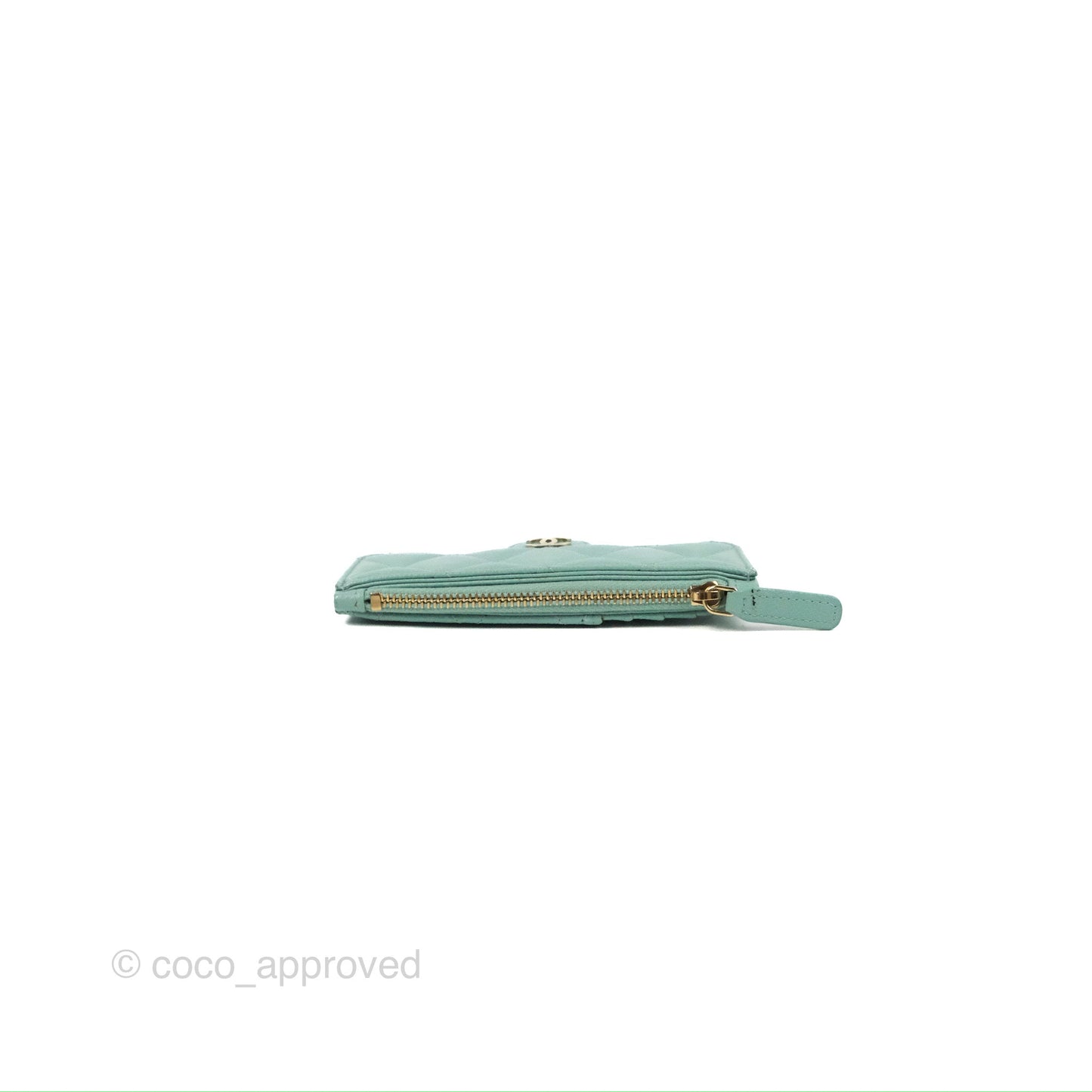 Chanel Quilted Zip Flap Card Holder Tiffany Blue Caviar Gold Hardware