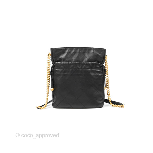 Chanel Drawstring Tote Bag Black Calfskin Aged Gold Hardware