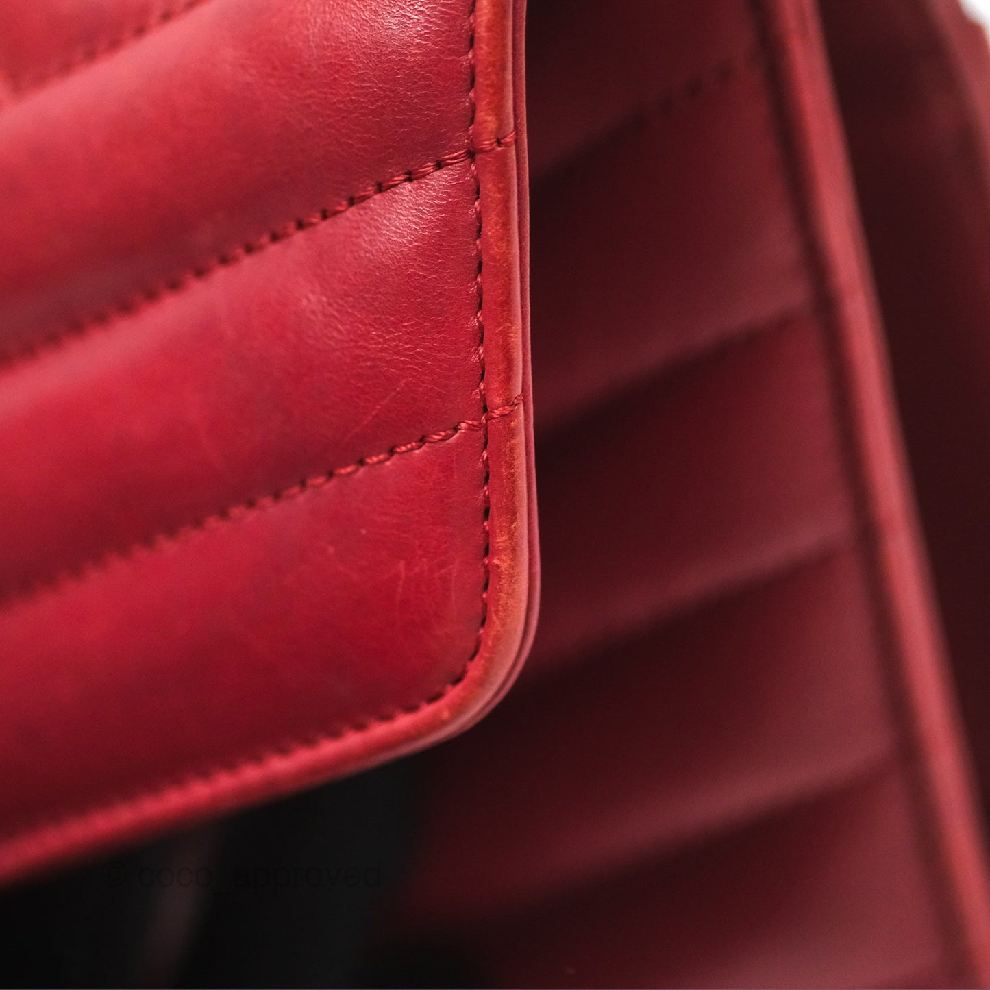 Chanel Chevron Shoulder Bag Red Calfskin Aged Gold Hardware