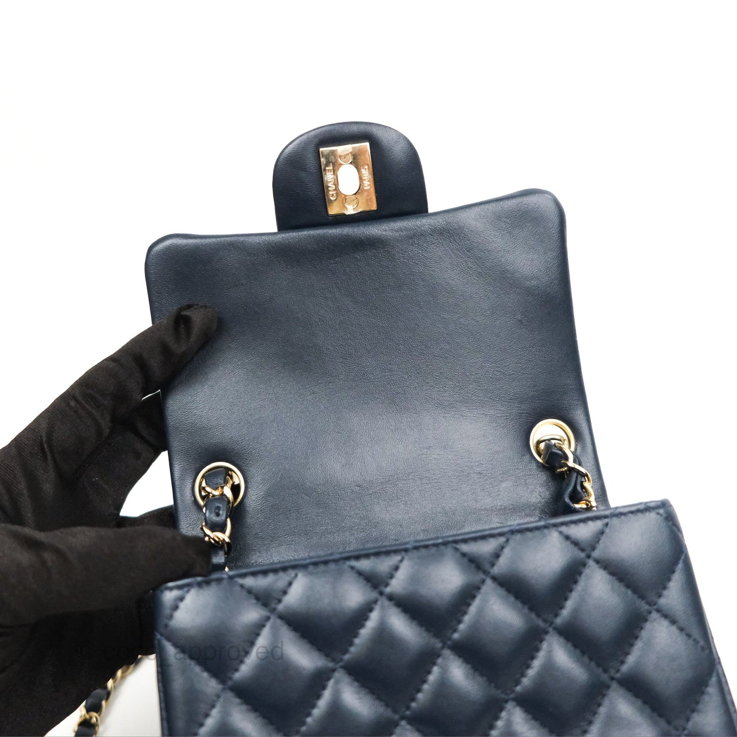 Chanel Mini Square Quilted Navy Lambskin Gold Hardware