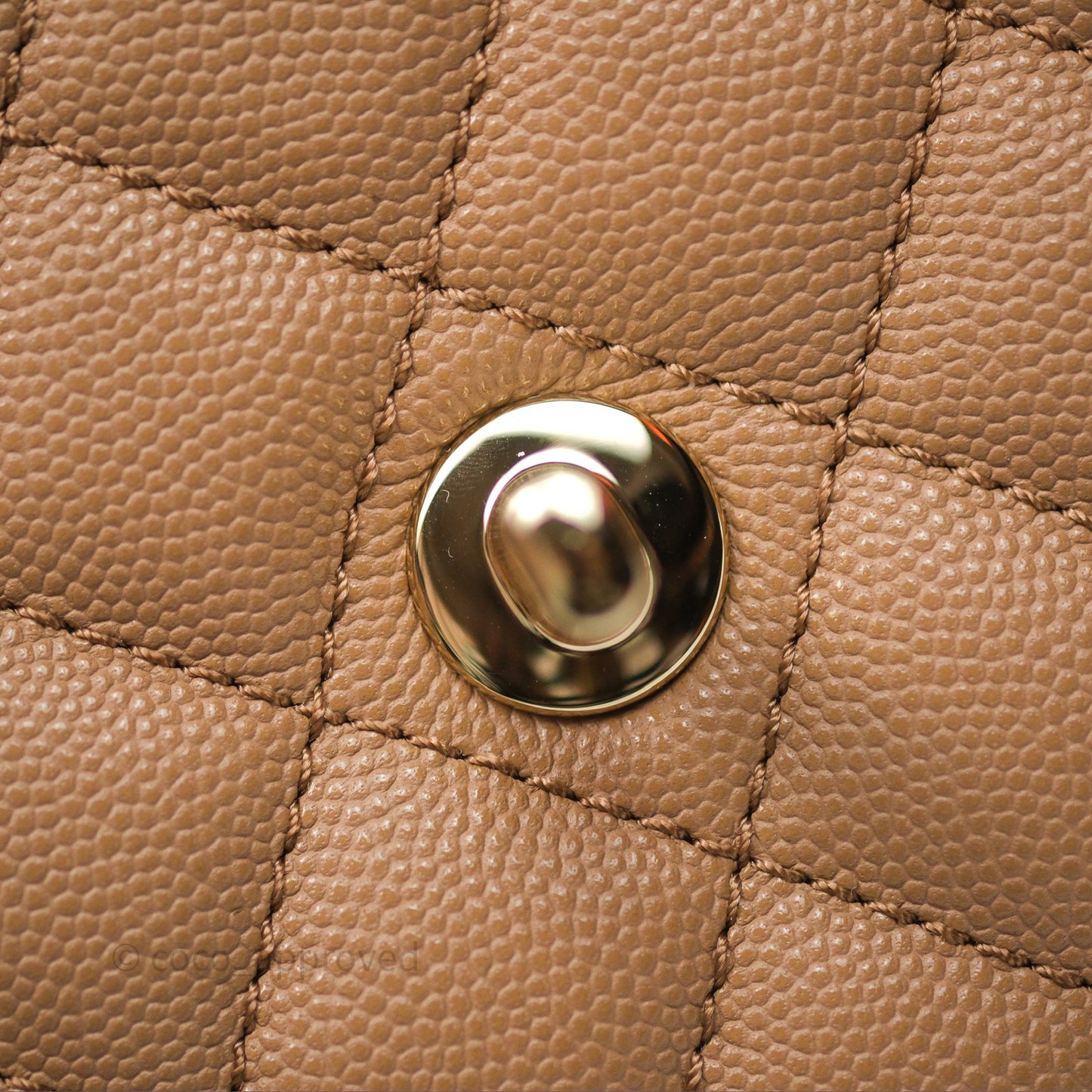 Chanel Small Coco Handle Quilted Dark Beige Caviar Gold Hardware