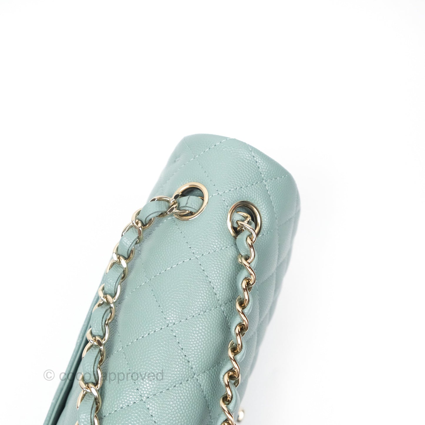 Chanel Classic M/L Medium Flap Quilted Tiffany Seafoam Green Caviar Gold Hardware