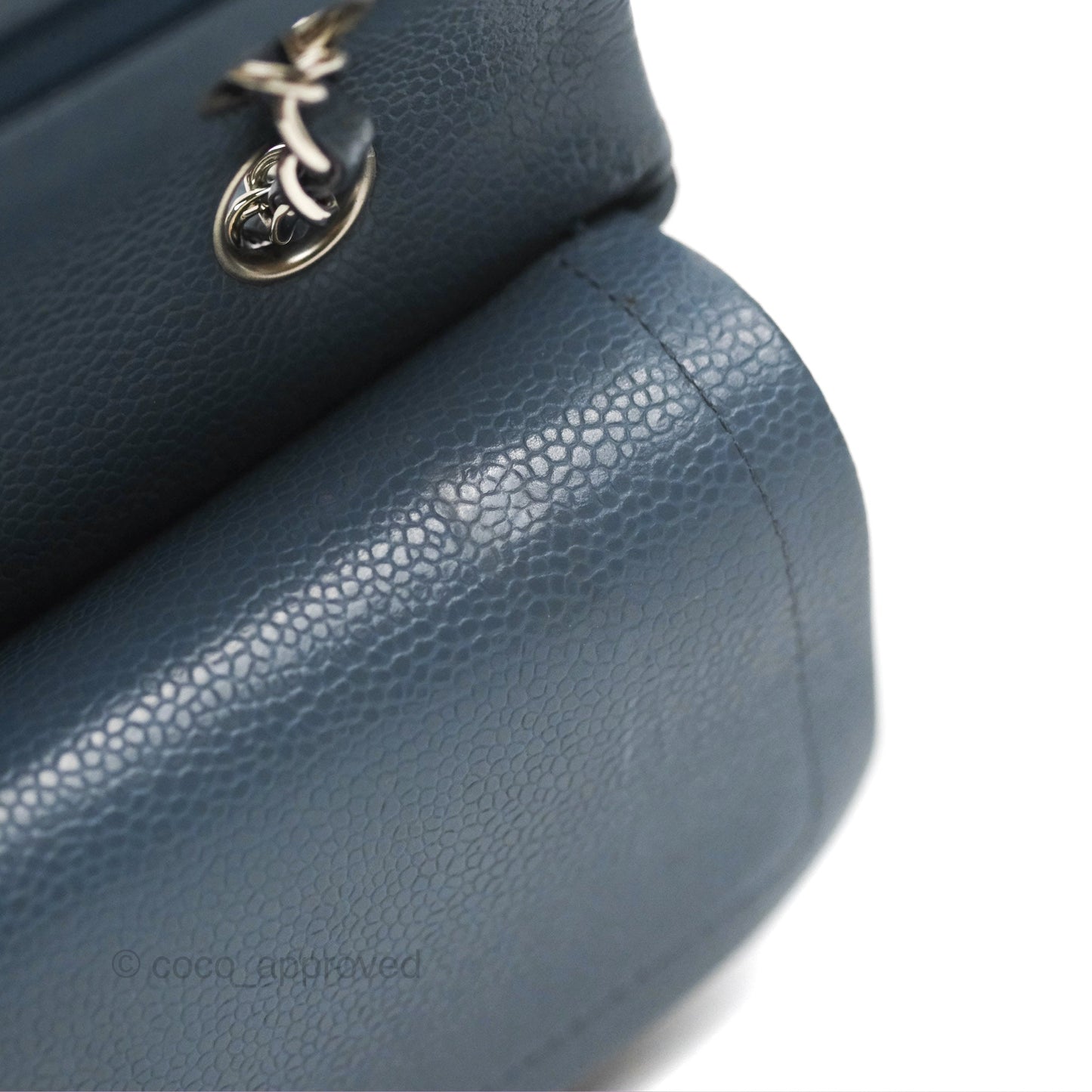 Chanel Classic Double Flap Quilted M/L Blue Caviar Silver Hardware