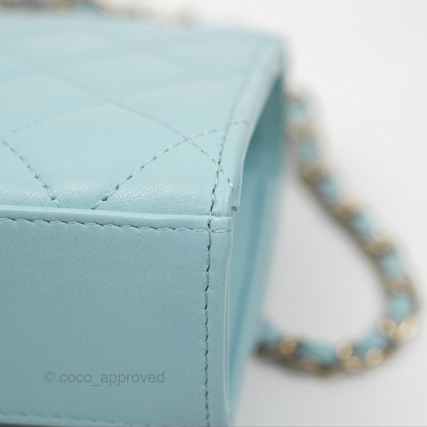 Chanel Mini Quilted Trendy CC Clutch With Chain Tiffany Blue Lambskin Gold Hardware