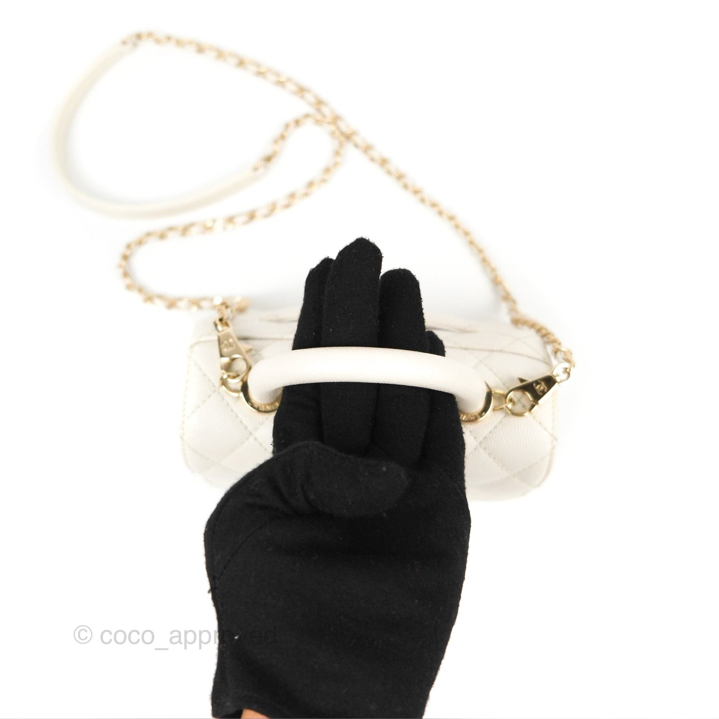 Chanel Mini Coco Handle Quilted Ivory White Caviar Gold Hardware