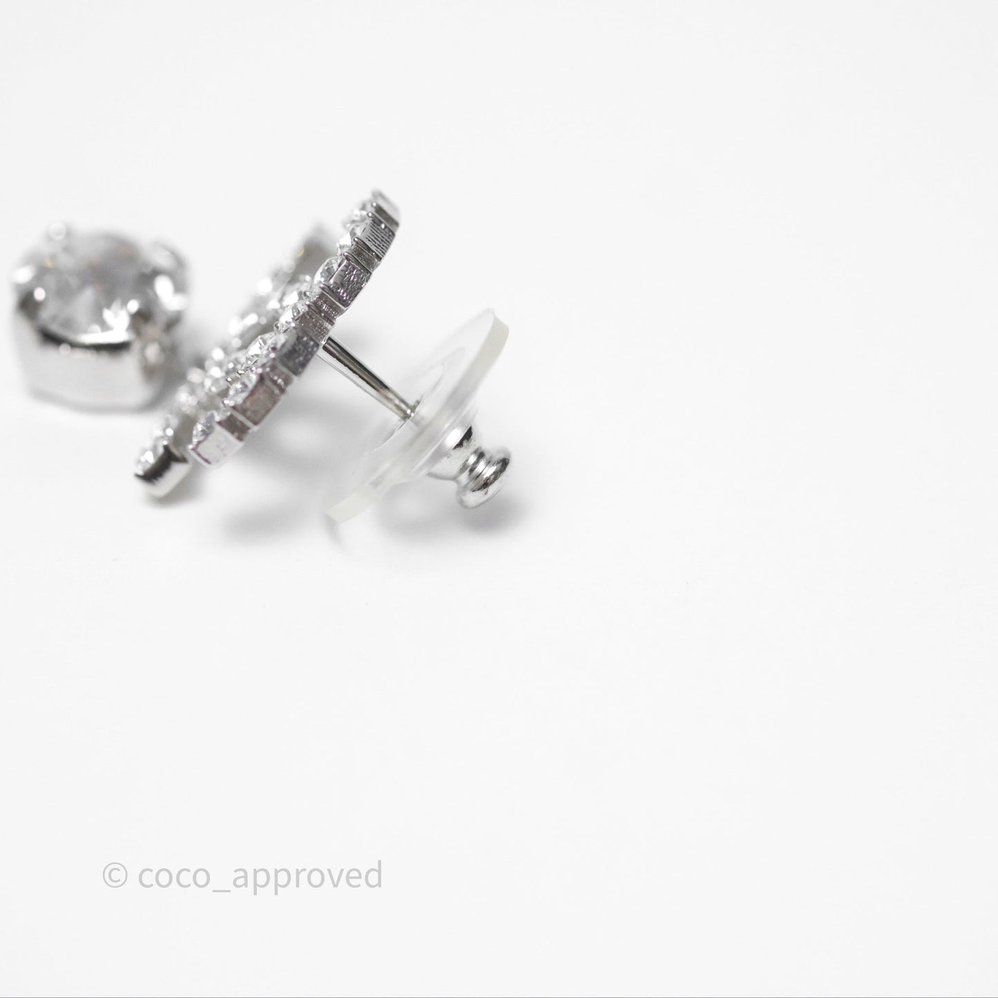 Chanel Crystal CC Drop Earrings Silver Tone 22V