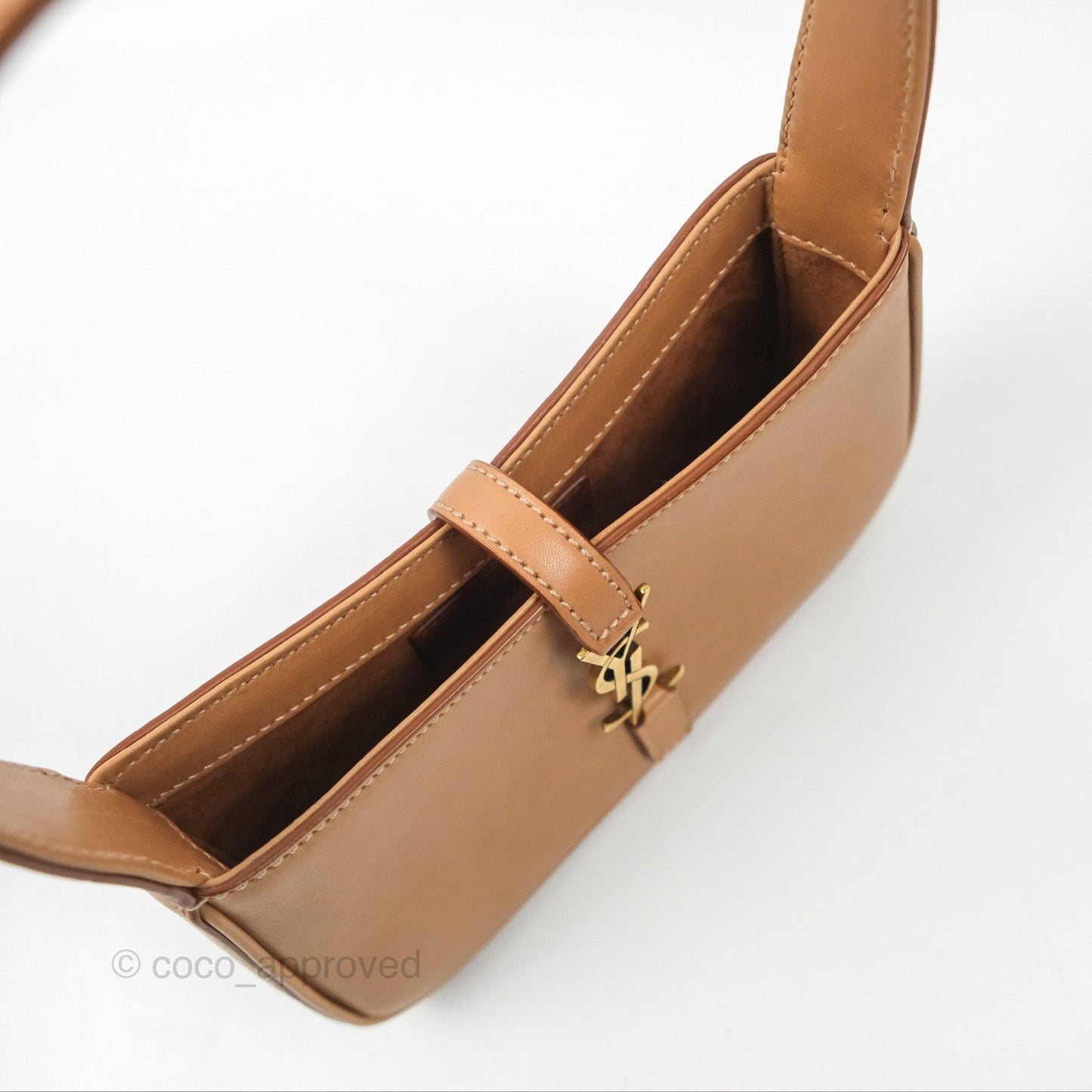 Saint Laurent Mini Le 5 À 7 Tan Calfskin Bronze Brass Hardware