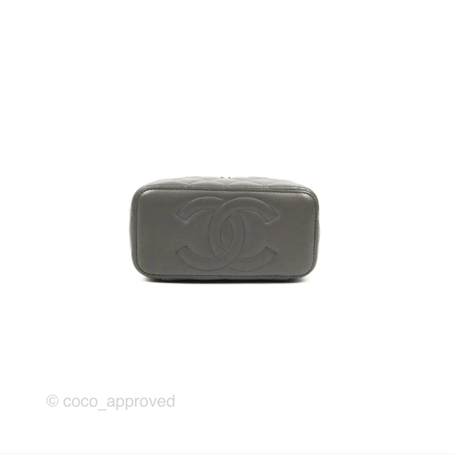 Chanel Vanity Rectangular Top Handle Dark Grey Lambskin Gold Hardware