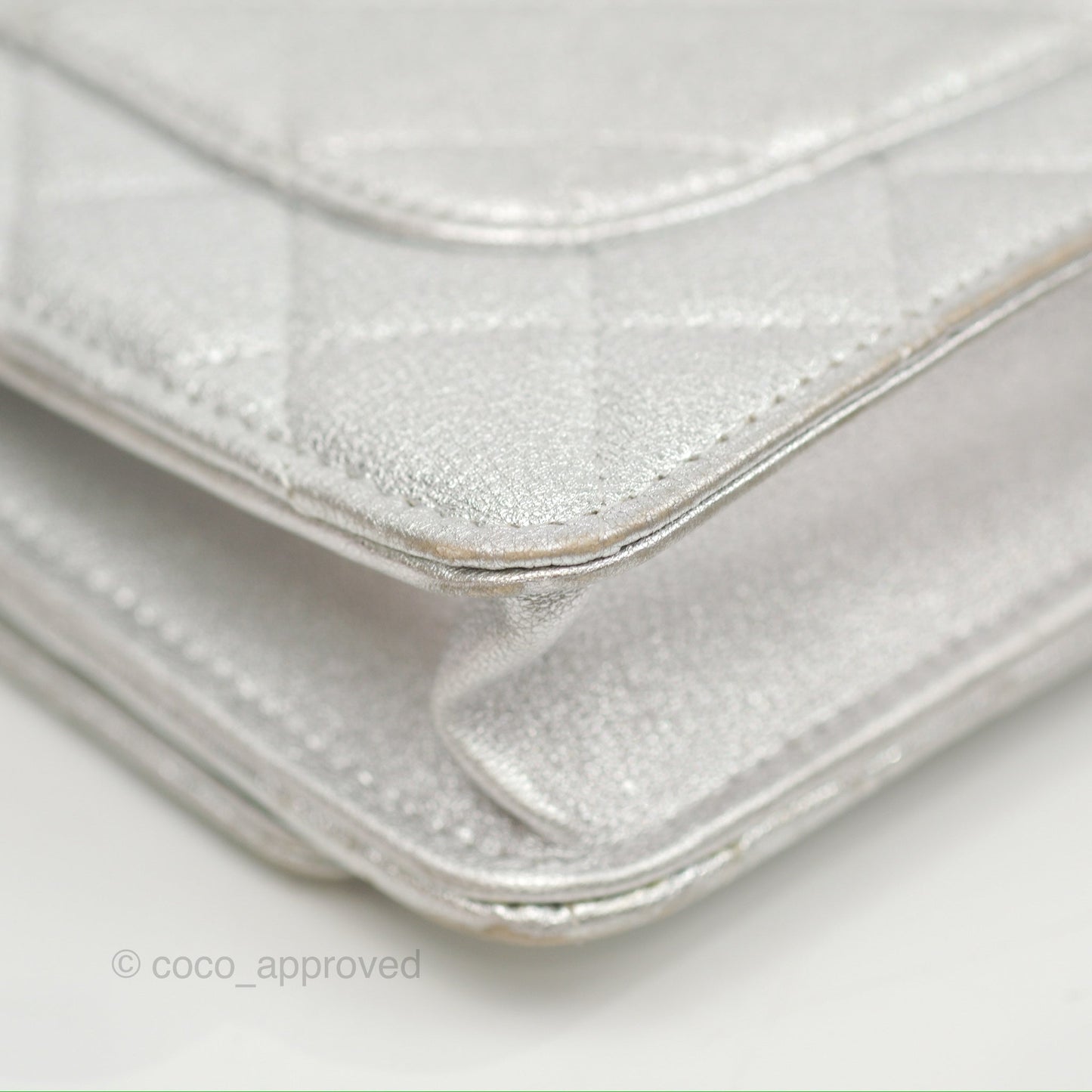 Chanel Quilted Wallet on Chain WOC Iridescent Silver Grained Lambskin Silver Hardware