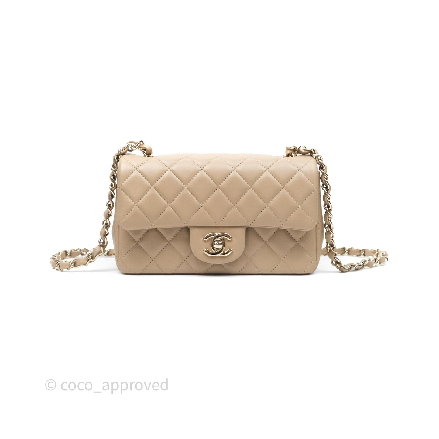 Chanel Quilted Mini Rectangular Flap Beige Lambskin Gold Hardware