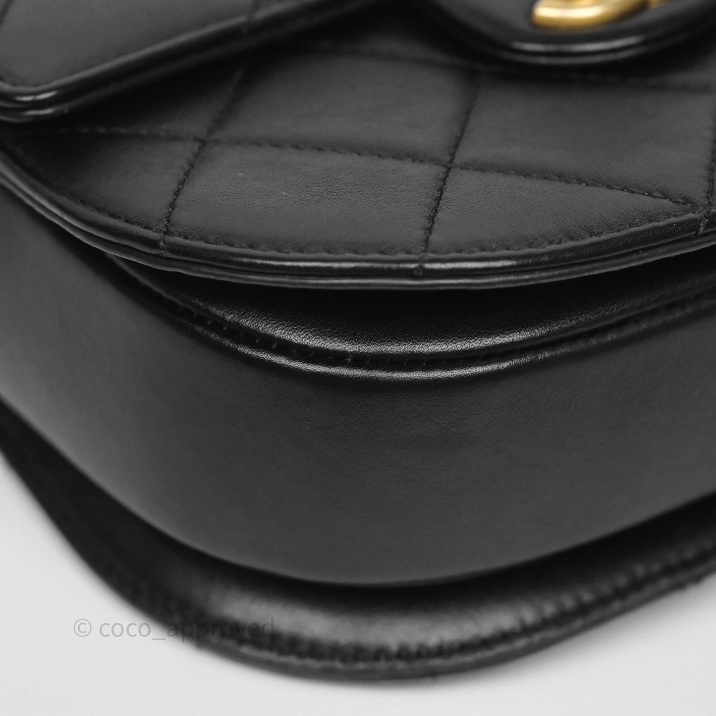 Chanel Mini Moon Messenger Bag Black Calfskin Aged Gold Hardware