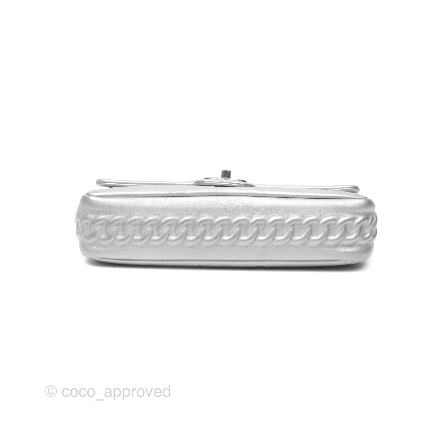 Chanel Medium Single Flap Embossed Metallic Silver Lambskin Ruthenium Hardware