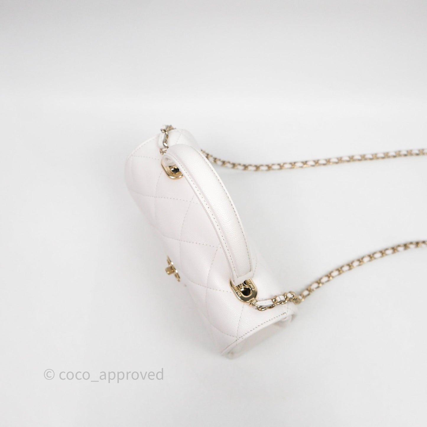 Chanel Small Coco Lady Quilted Flap Bag With Top Handle White Calfskin Gold Hardware