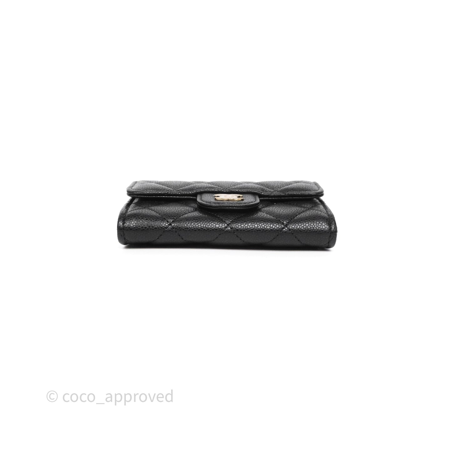 Chanel Flap Card Holder Quilted Black Caviar Gold Hardware 24A