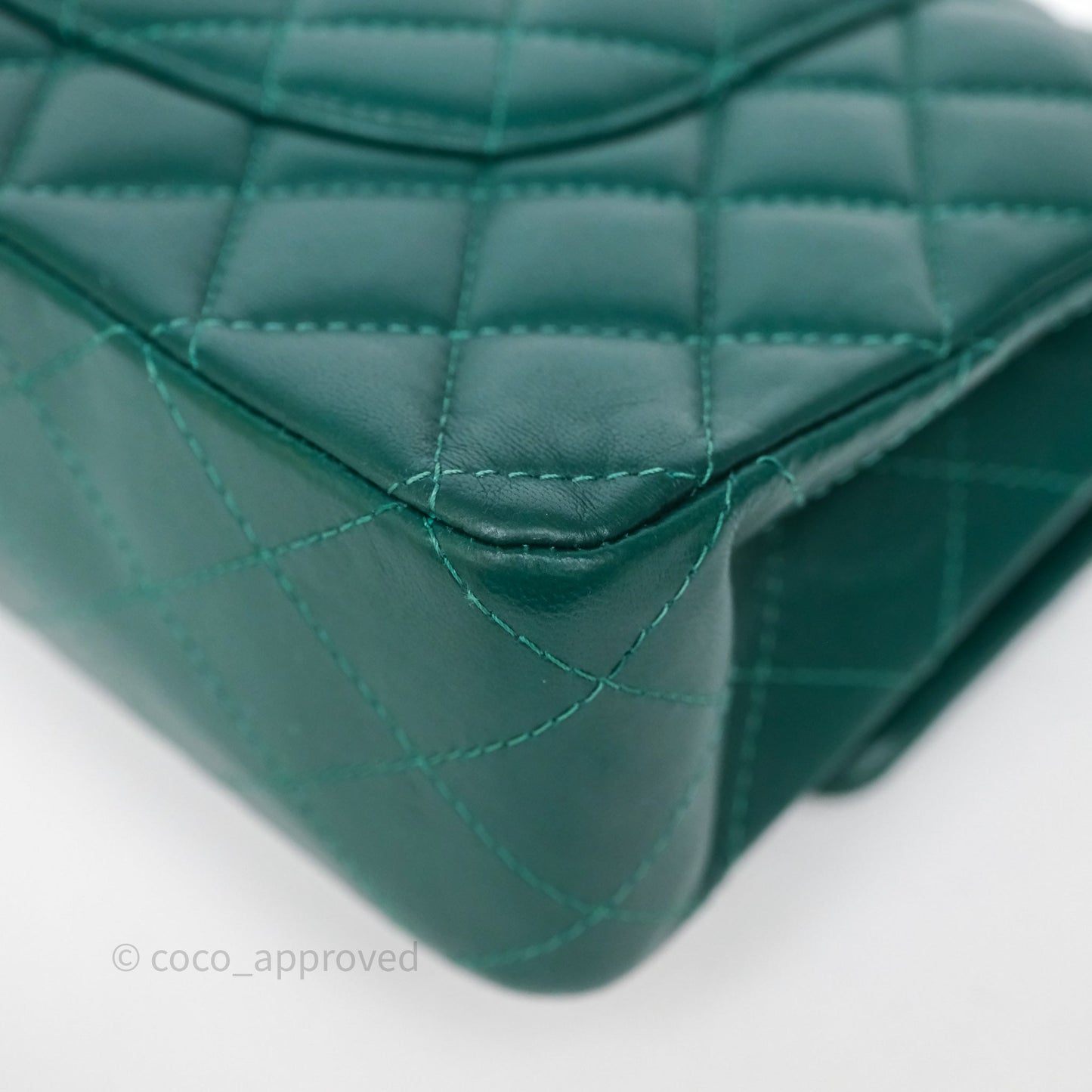 Chanel Medium Classic Flap Quilted Dark Green Lambskin Silver Hardware
