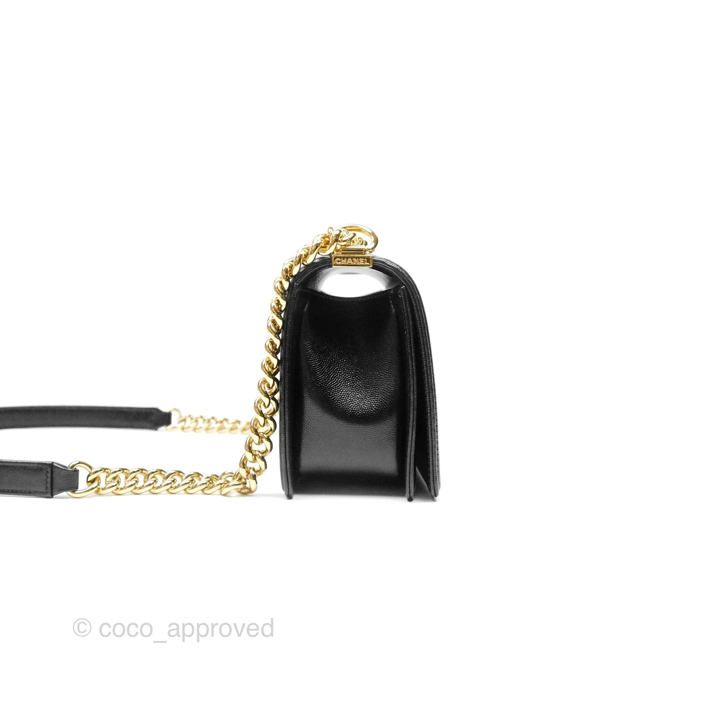 Chanel Medium Boy Chevron Black Caviar Gold Hardware