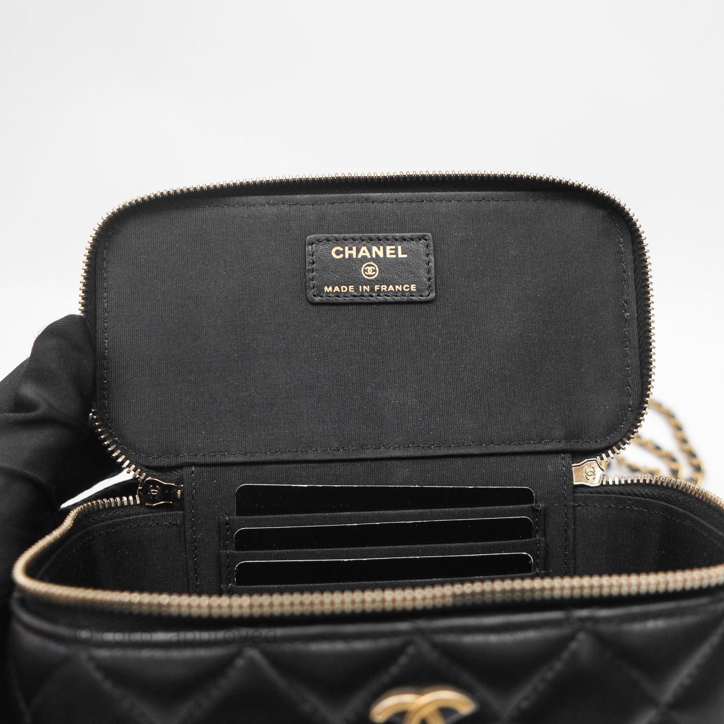 Chanel Top Handle Vanity Rectangular Black Lambskin Aged Gold Hardware