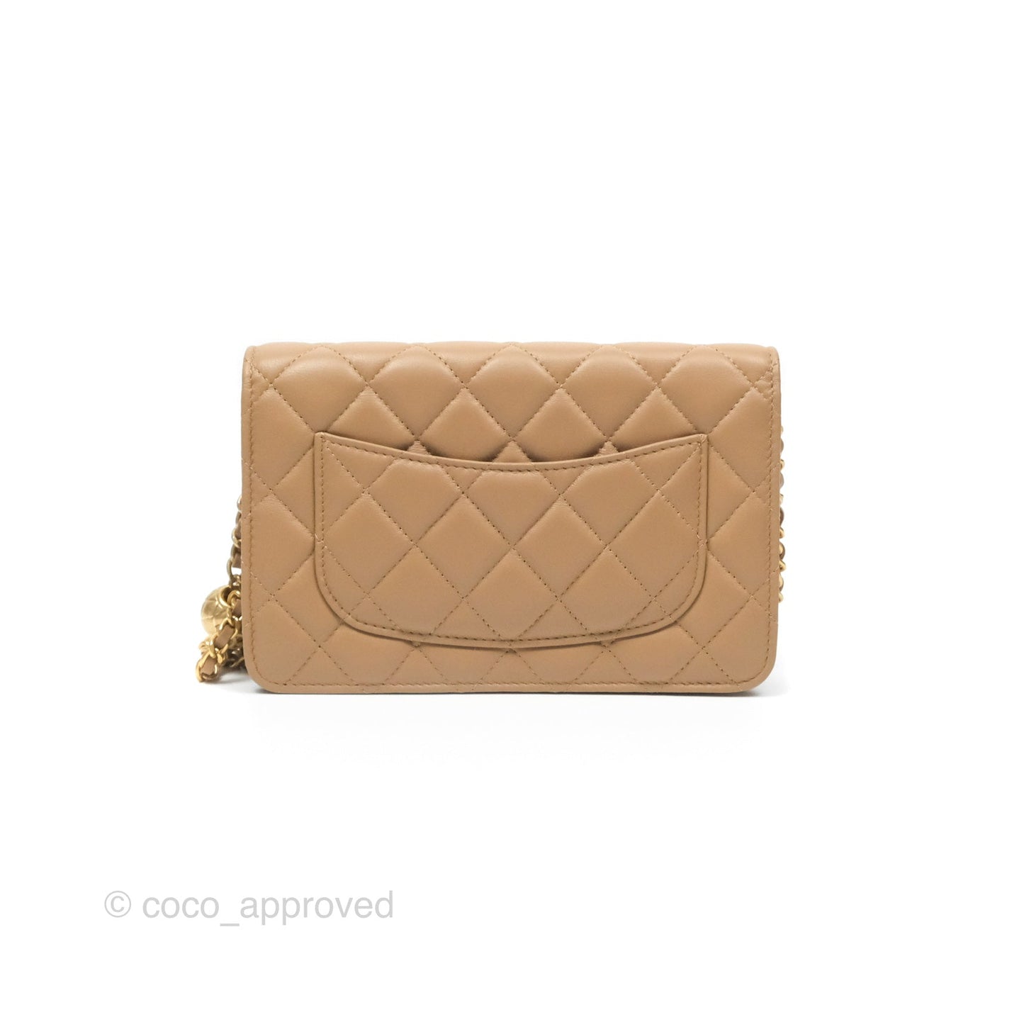 Chanel Quilted Pearl Crush Wallet on Chain WOC Beige Lambskin Aged Gold Hardware