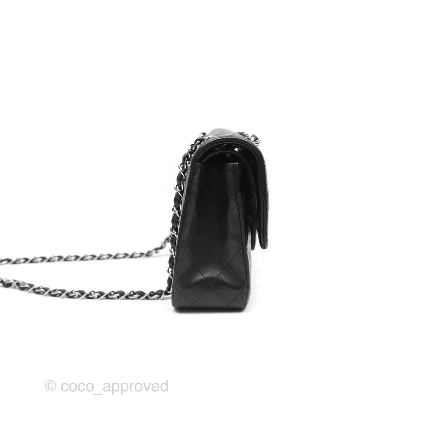 Chanel Classic M/L Medium Flap Quilted Black Lambskin Silver Hardware