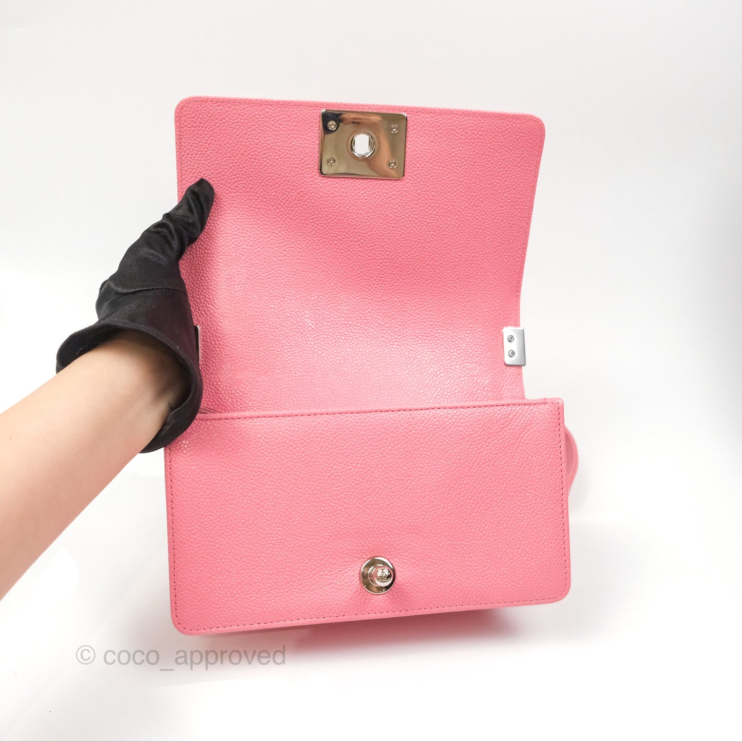Chanel Small Boy Chevron Pink Caviar Silver Hardware
