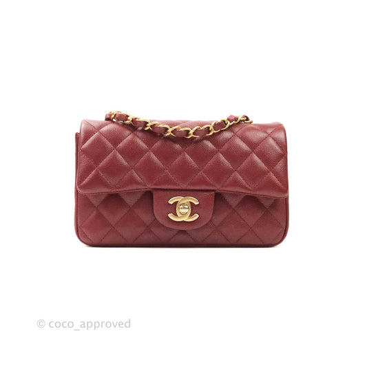 Chanel Classic Quilted Mini Rectangular Flap Iridescent Burgundy Caviar Aged Gold Hardware