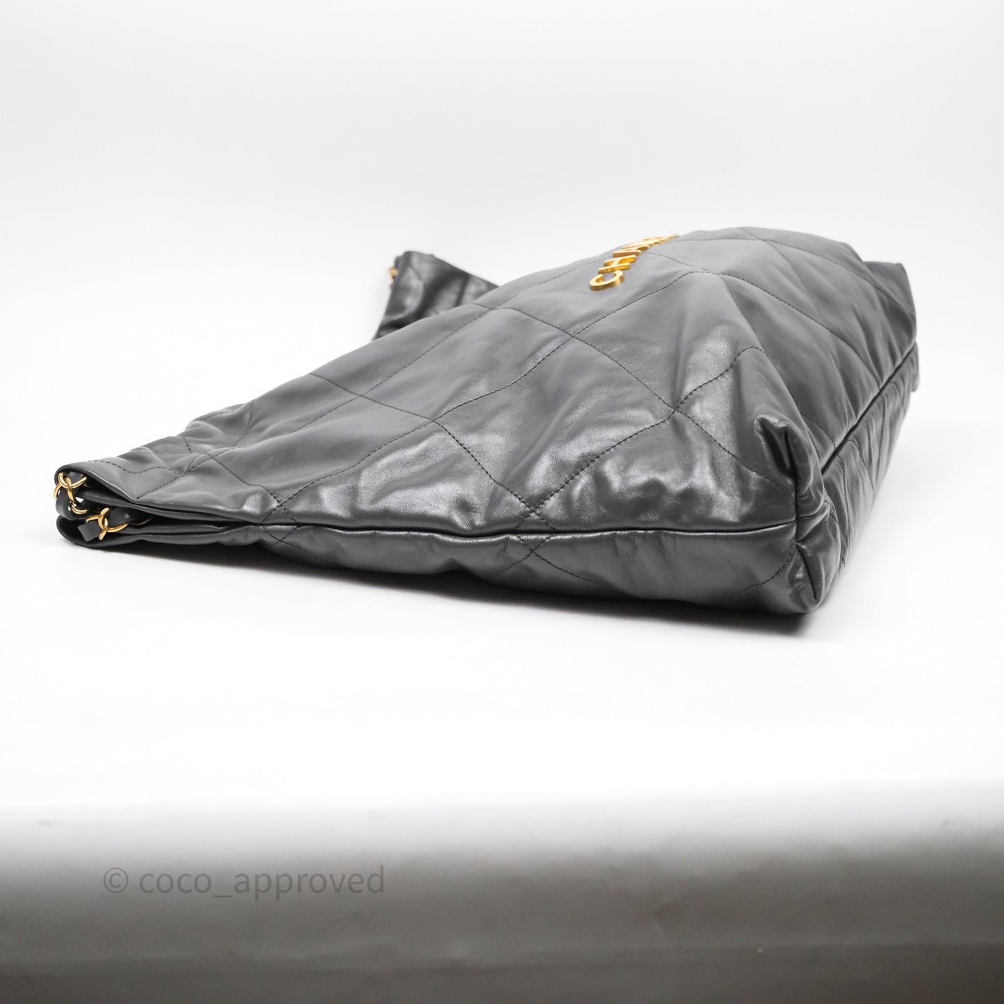 Chanel 22 Bag Medium Dark Grey Calfskin Gold Hardware