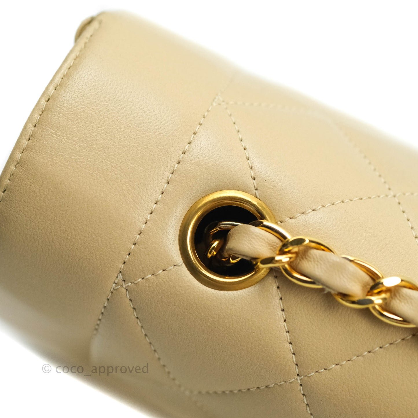 Chanel Vintage Small Quilted Classic Diana Flap Bag Beige Lambskin 24K Gold Hardware