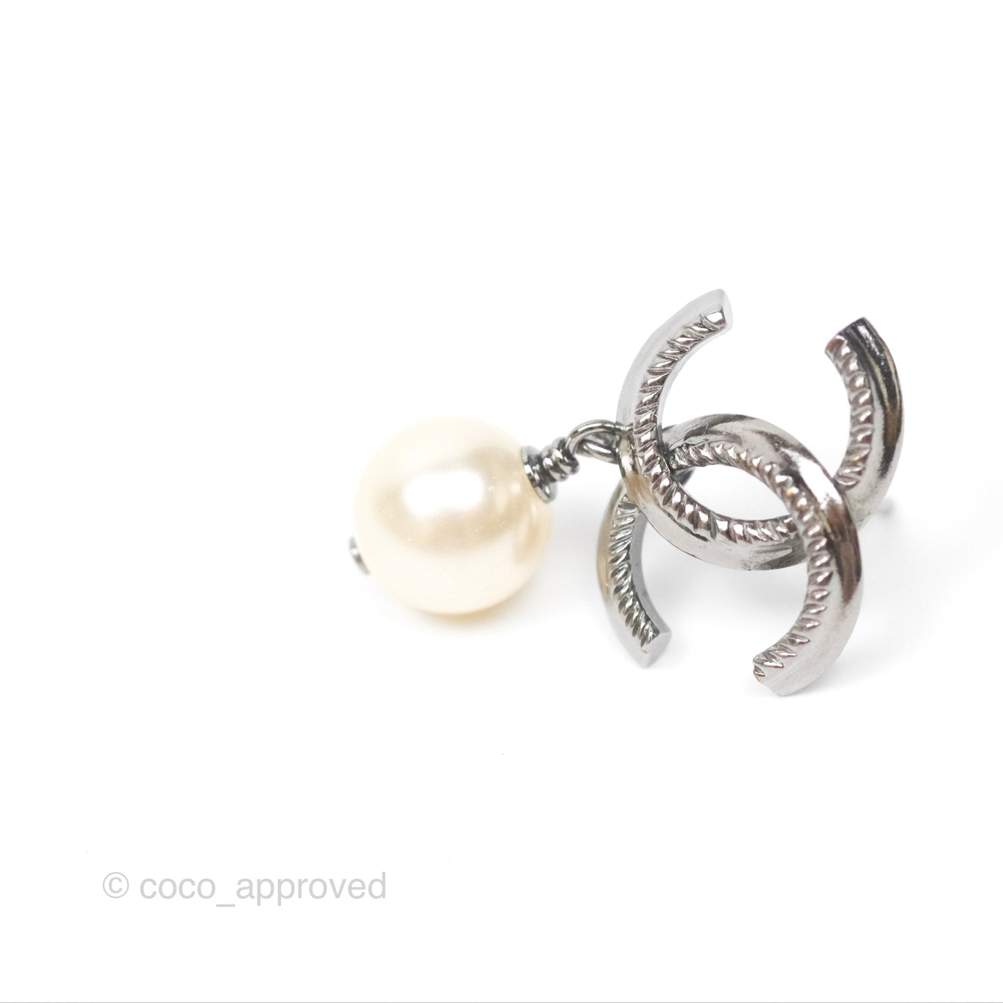 Chanel CC Pearl Drop Earrings Gun Metal 11A