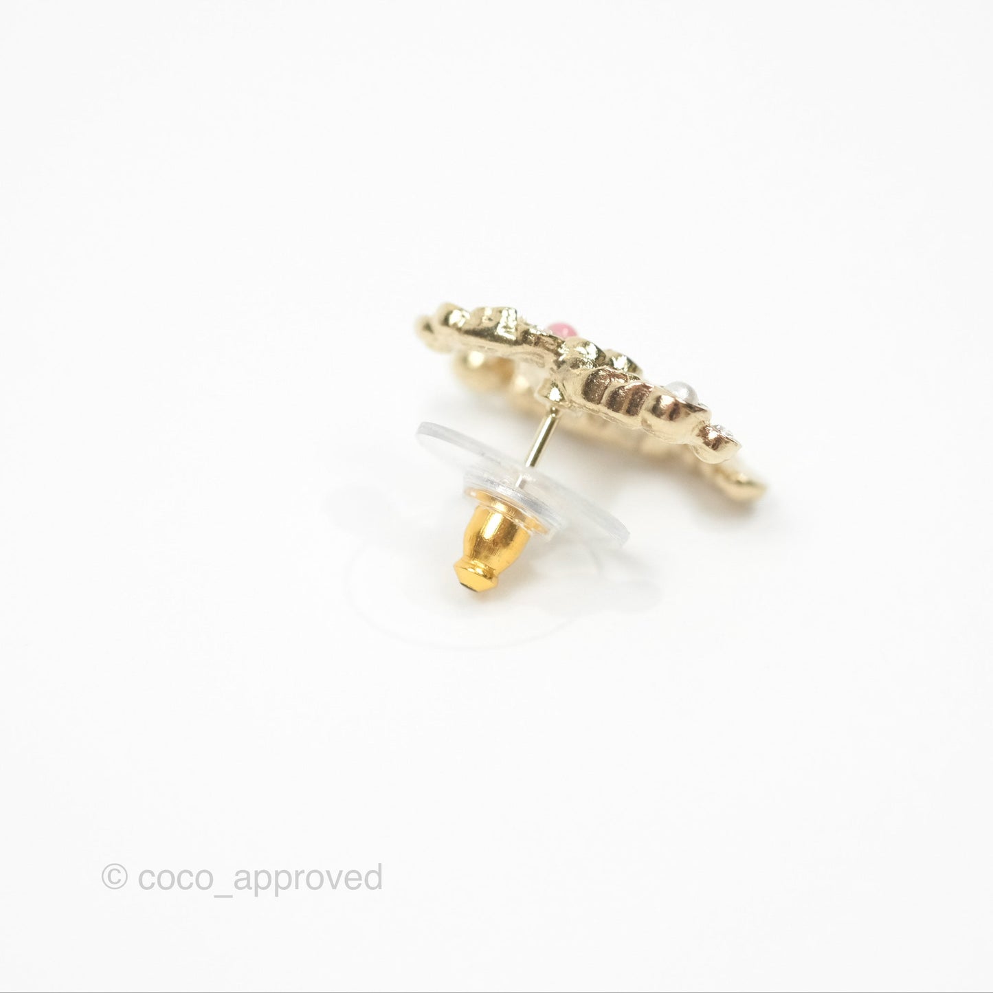 Chanel Crystal Pearl Pink CC Earrings Gold Tone 19S
